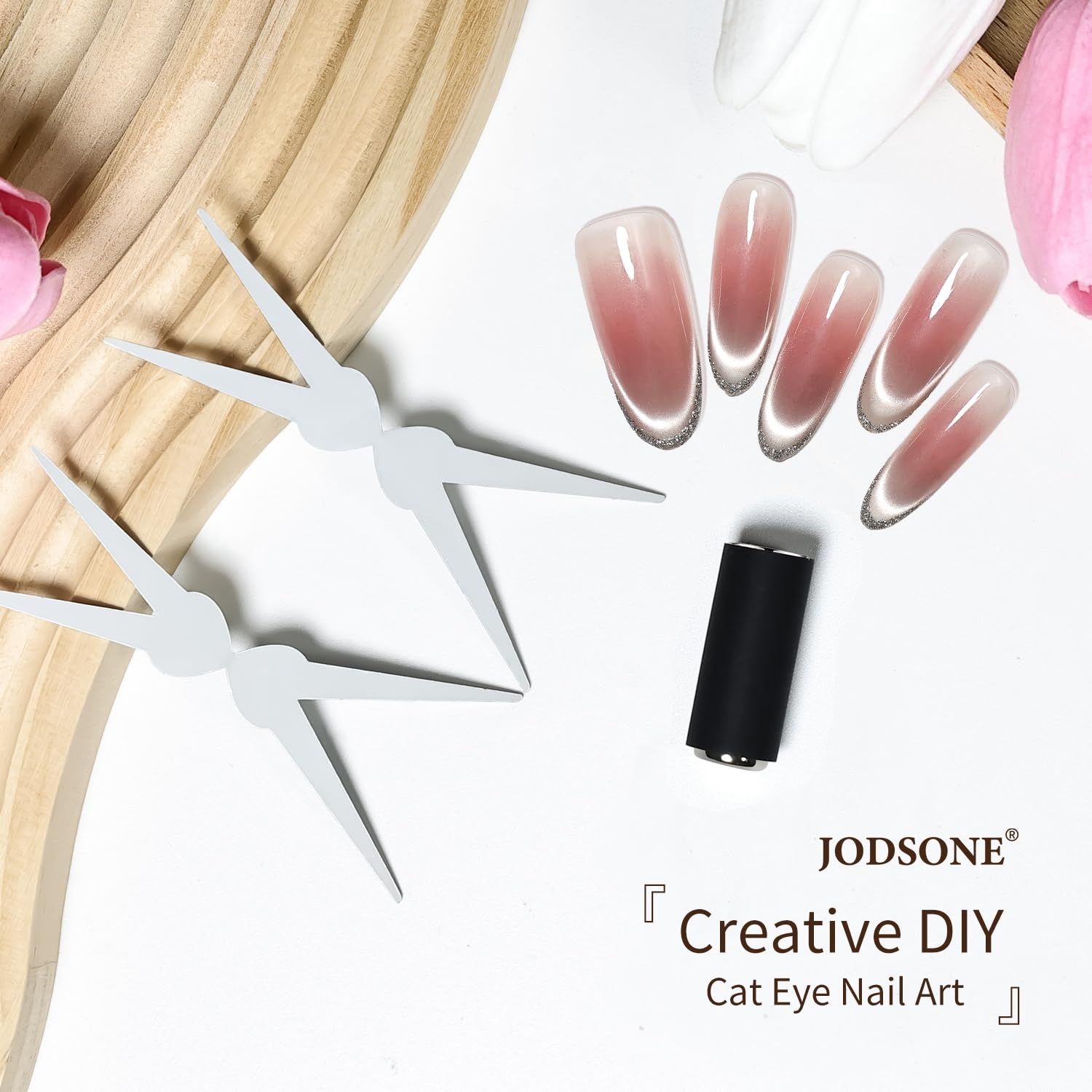 JODSONE 16.5ml Cat Eye Gel Nail Polish Silver Glitter Magnetic Reflective Translucent Need U V Curing(French Cat Eye Magnet)