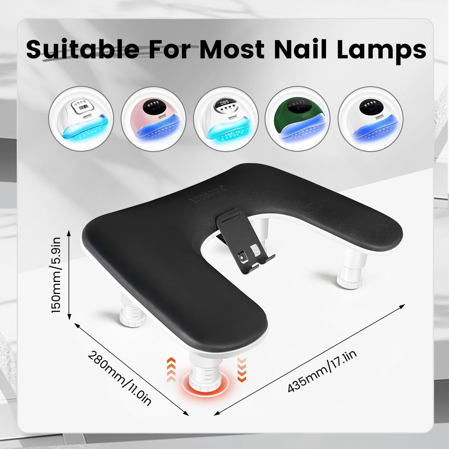 JODSONE U-Shaped Brown Arm Rest for Nails Tech with Rotating 360°Built-In Phone Holder and Adjustable Nail Arm Rest Detachable Manicure Hand Rest for Salon Design(Black-Without Mat) - view 4