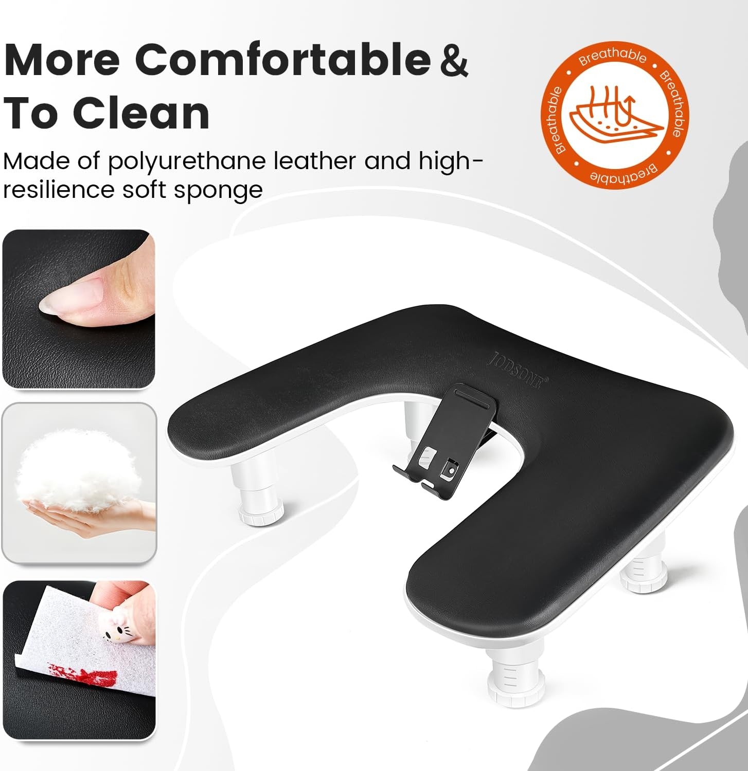 JODSONE U-Shaped Brown Arm Rest for Nails Tech with Rotating 360°Built-In Phone Holder and Adjustable Nail Arm Rest Detachable Manicure Hand Rest for Salon Design(Black-Without Mat) - view 6