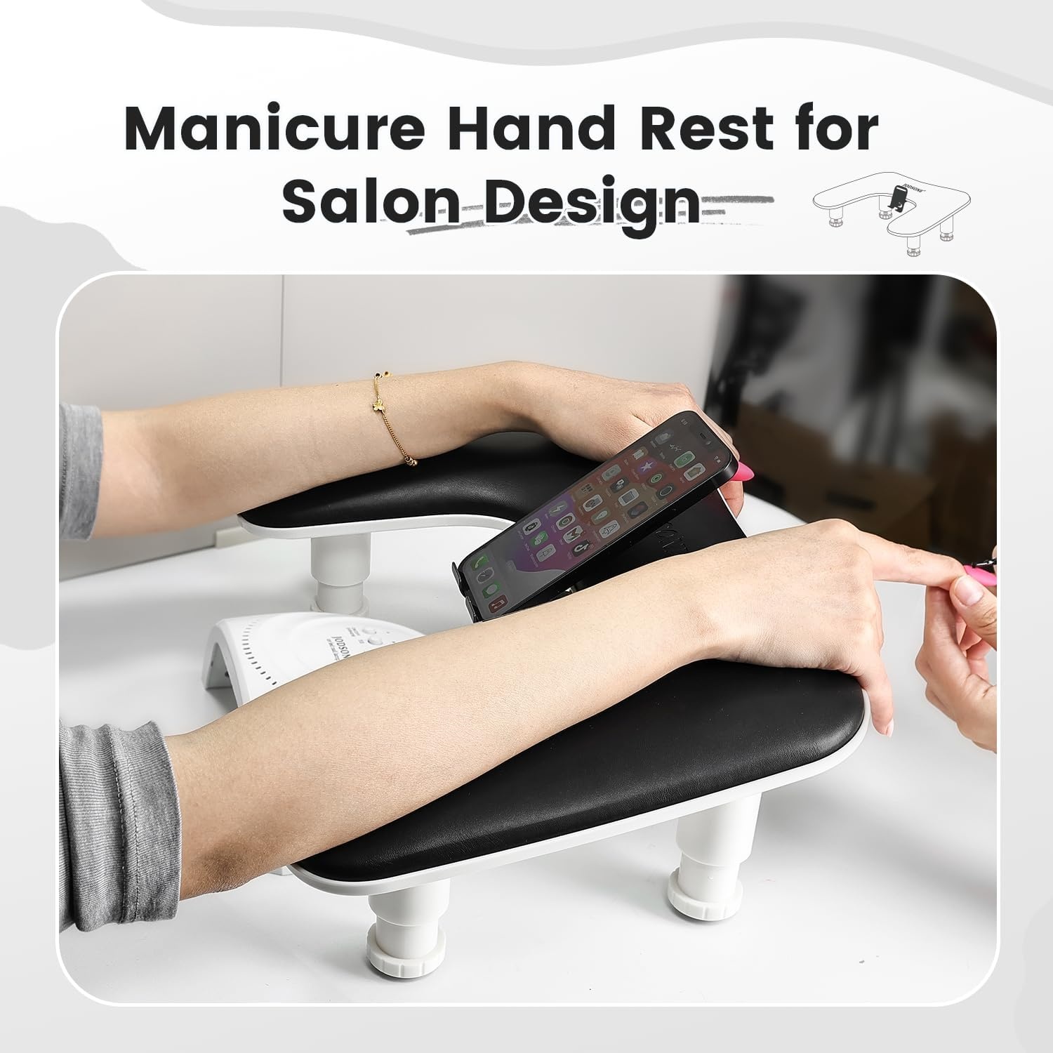 JODSONE U-Shaped Brown Arm Rest for Nails Tech with Rotating 360°Built-In Phone Holder and Adjustable Nail Arm Rest Detachable Manicure Hand Rest for Salon Design(Black-Without Mat) - view 7