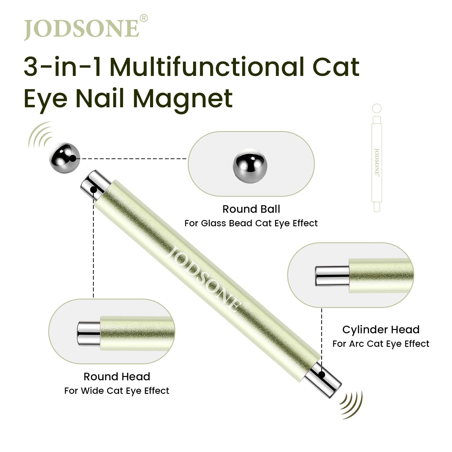 JODSONE 3-in-1 Cat Eye Magnet Nail Art Tool,Purple Cylindrical & Round Ball Nail Magnet Pens, Multi-Effect Magnets for Cat Eye Gel Polish DIY at Home Salon(Green)