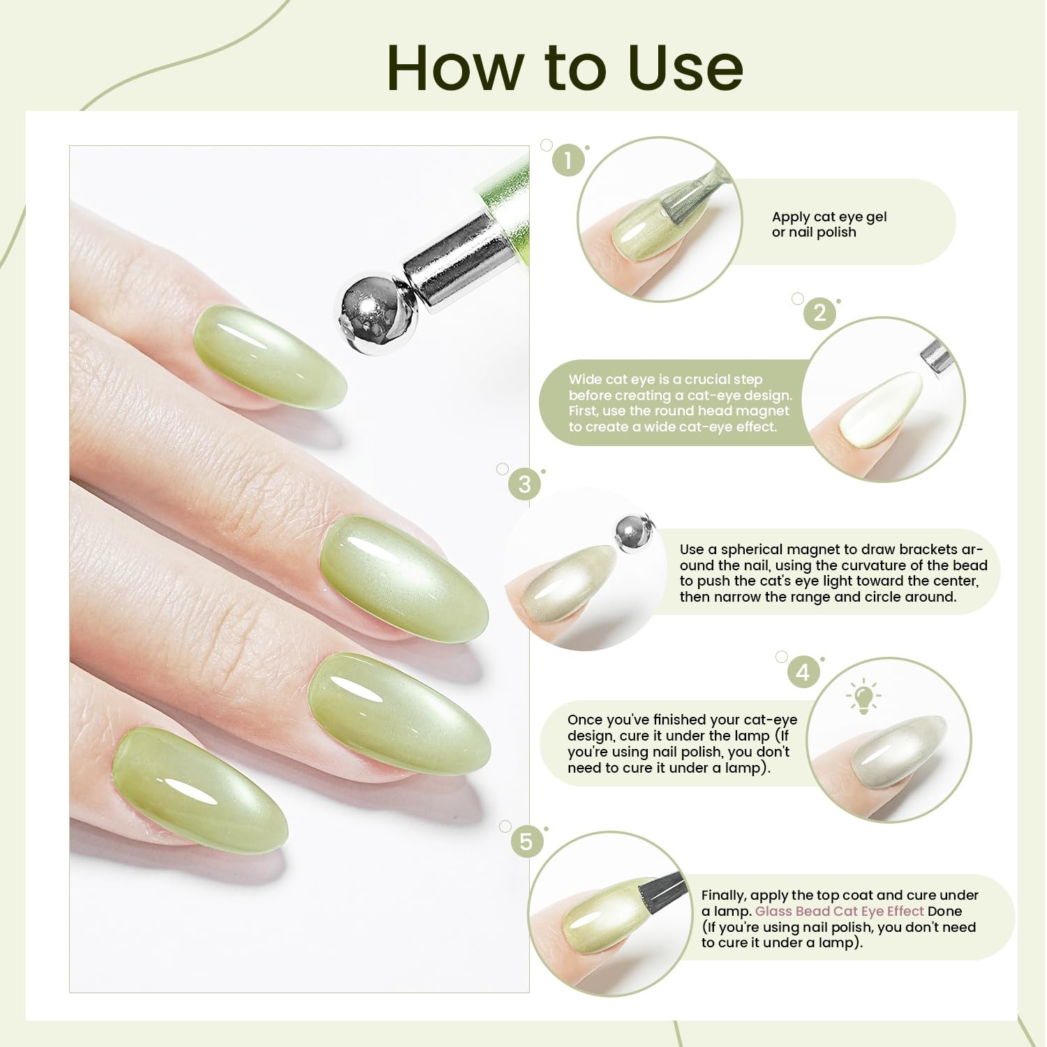 JODSONE 3-in-1 Cat Eye Magnet Nail Art Tool,Purple Cylindrical & Round Ball Nail Magnet Pens, Multi-Effect Magnets for Cat Eye Gel Polish DIY at Home Salon(Green) - view 3