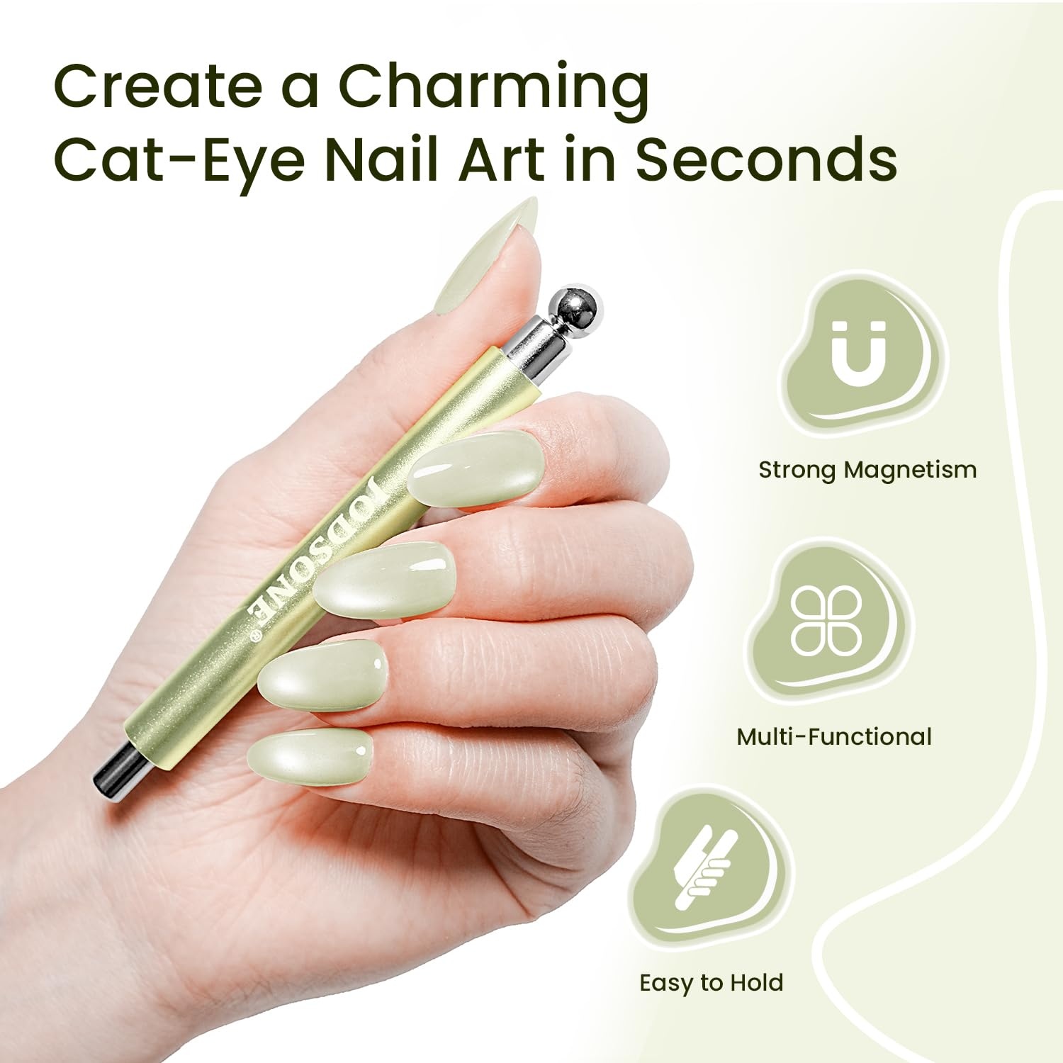 JODSONE 3-in-1 Cat Eye Magnet Nail Art Tool,Purple Cylindrical & Round Ball Nail Magnet Pens, Multi-Effect Magnets for Cat Eye Gel Polish DIY at Home Salon(Green) - view 5