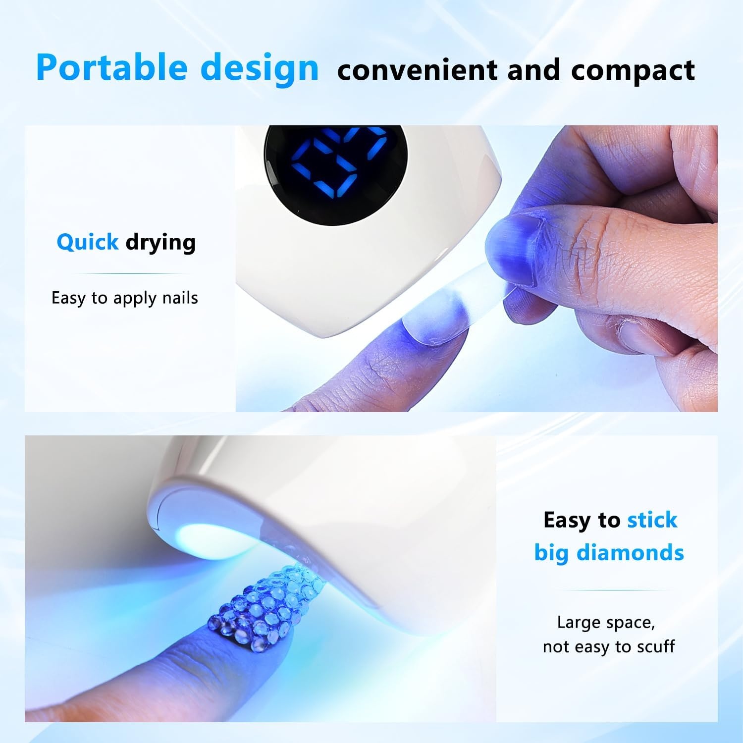 JODSONE Cordless Mini U V Portable Handheld Nail Lamp Rechargeable Model with LED Display Fast Drying for Home Traveling(Lamp-white Sq613) - view 6