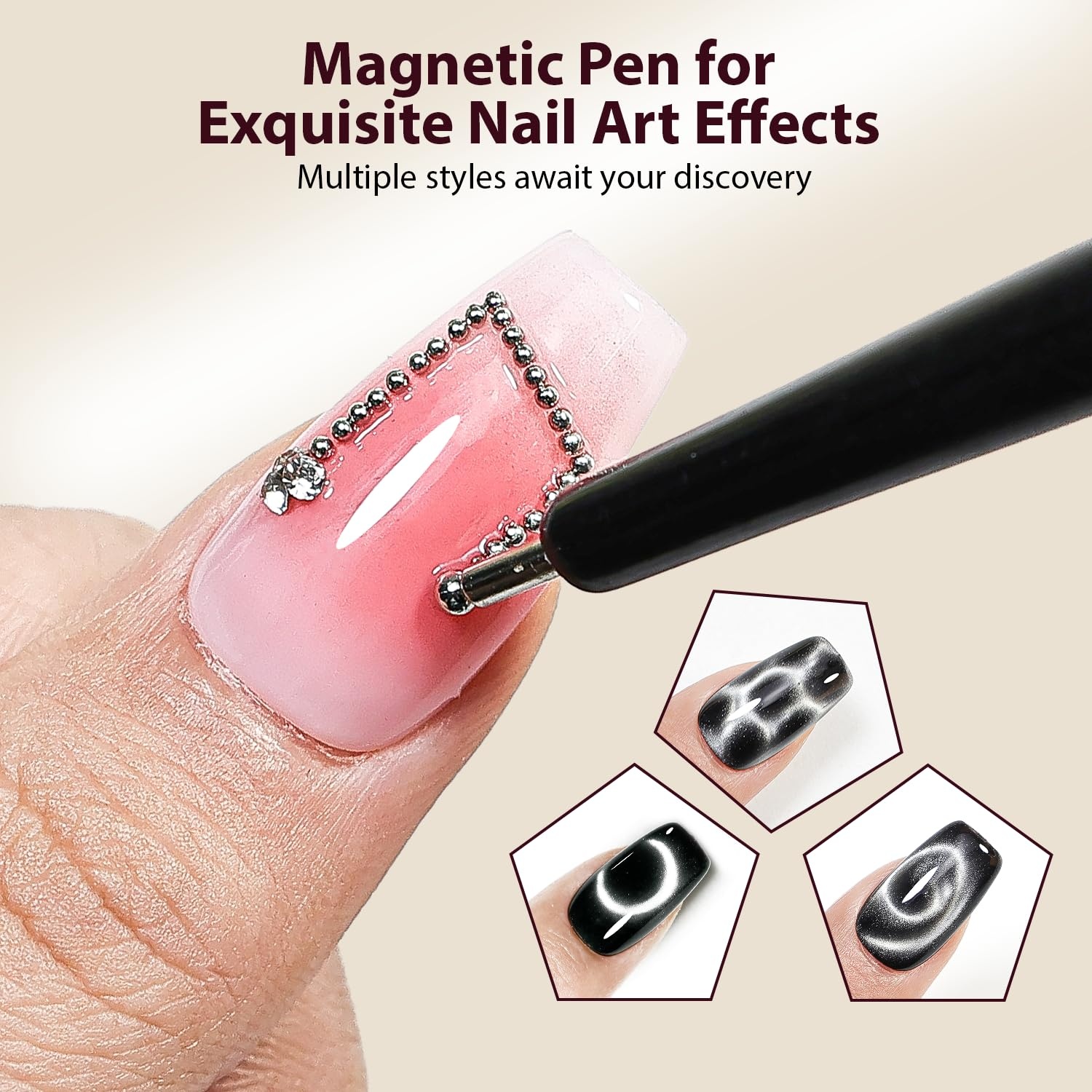 JODSONE 16.5ml Cat Eye Gel Nail Polish Silver Glitter Magnetic Reflective Translucent Need U V Curing(A0 – Pink Cat Eye Magnet Set) - view 5