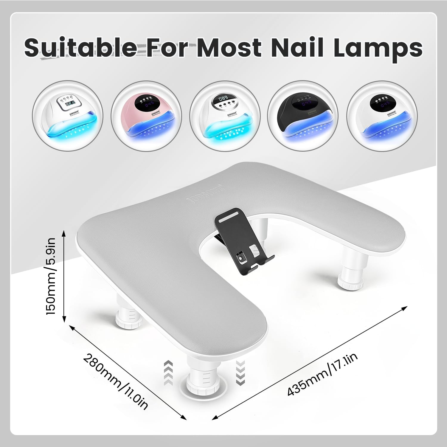 JODSONE U-Shaped Brown Arm Rest for Nails Tech with Rotating 360°Built-In Phone Holder and Adjustable Nail Arm Rest Detachable Manicure Hand Rest for Salon Design(Gray-Without Mat) - view 3