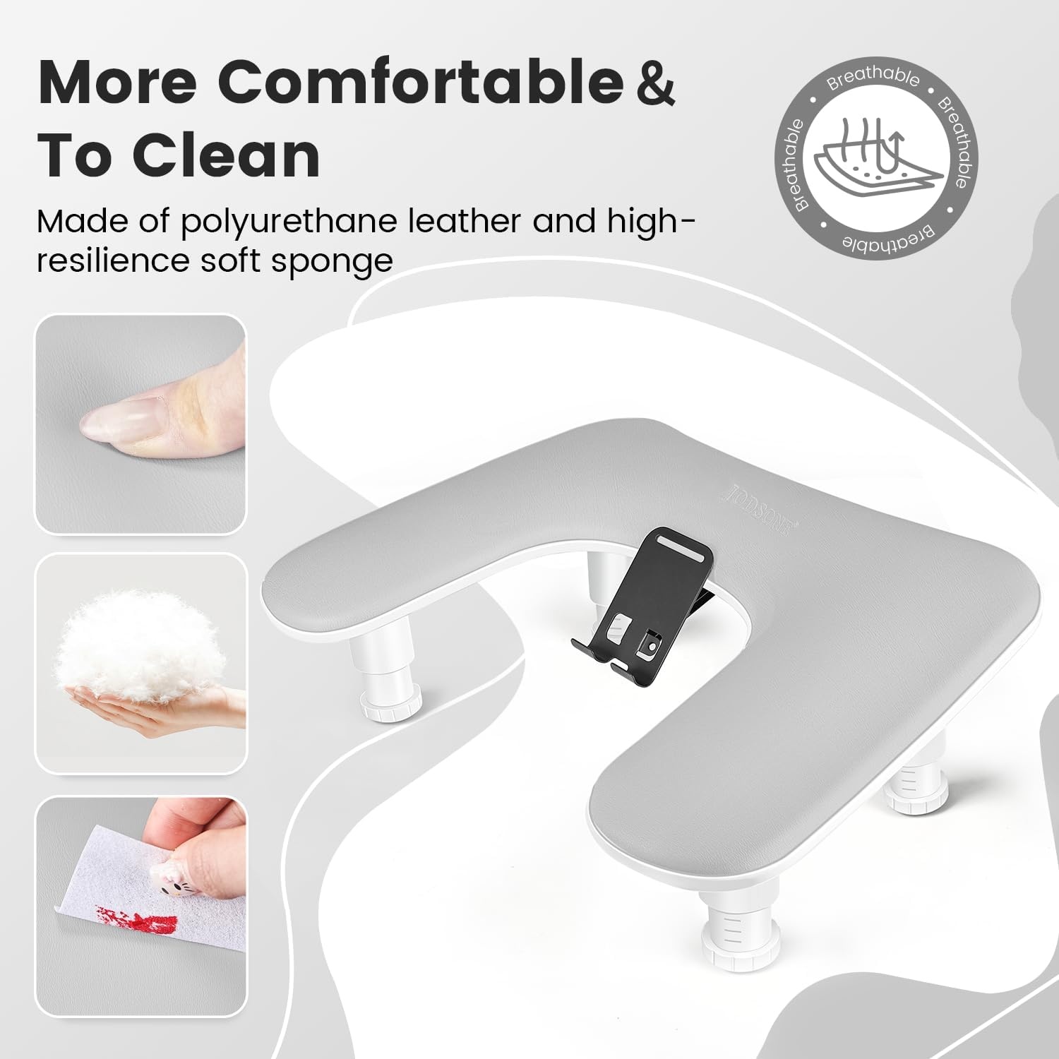 JODSONE U-Shaped Brown Arm Rest for Nails Tech with Rotating 360°Built-In Phone Holder and Adjustable Nail Arm Rest Detachable Manicure Hand Rest for Salon Design(Gray-Without Mat) - view 5