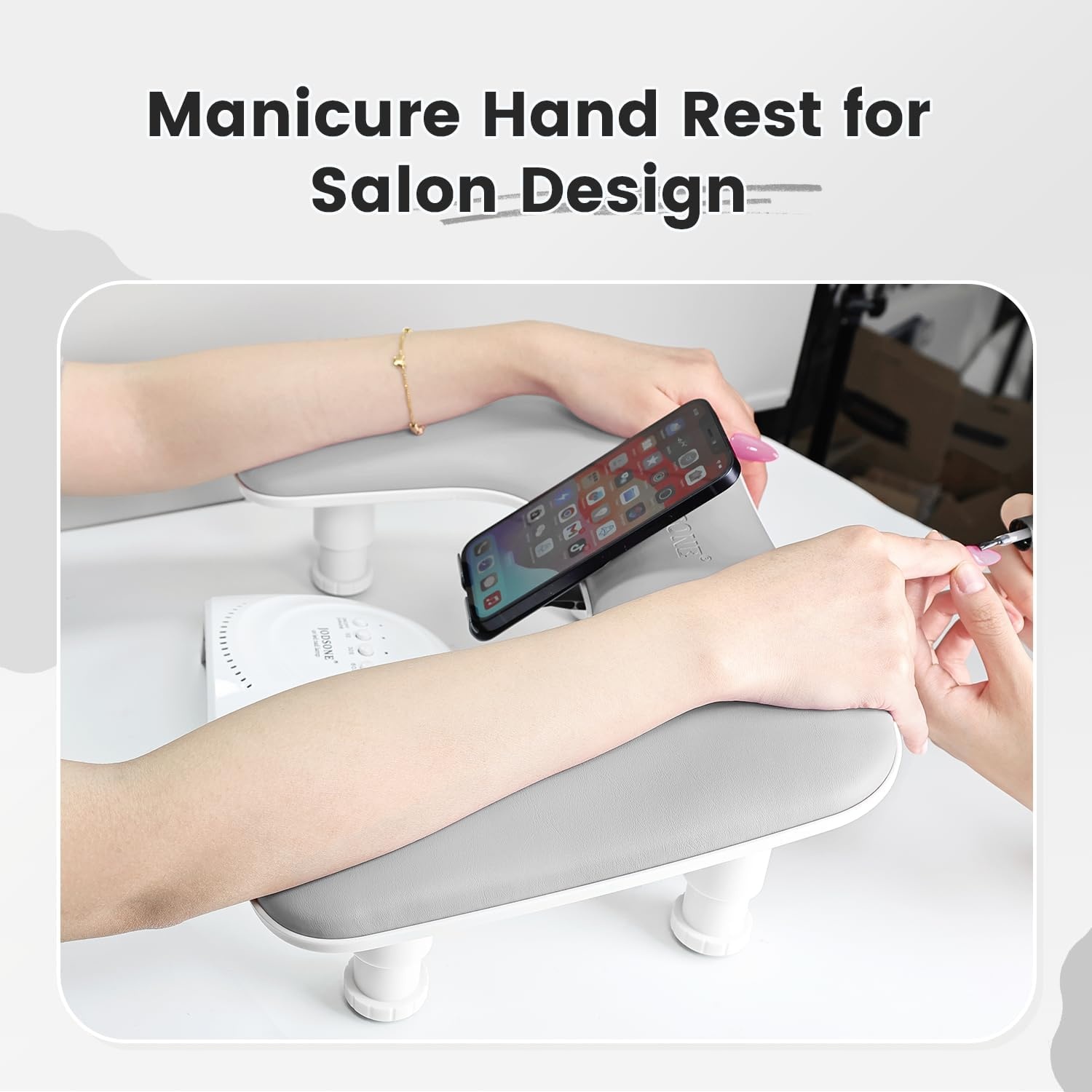 JODSONE U-Shaped Brown Arm Rest for Nails Tech with Rotating 360°Built-In Phone Holder and Adjustable Nail Arm Rest Detachable Manicure Hand Rest for Salon Design(Gray-Without Mat) - view 6