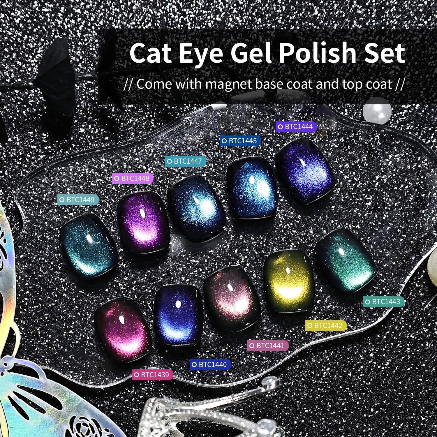 JODSONE Cat Eye Gel Nail Polish Set 10 Colors with Base Coat and Top Coat Magnetic Stick DIY Nail Art at Home(10Color-CE-16) - view 2