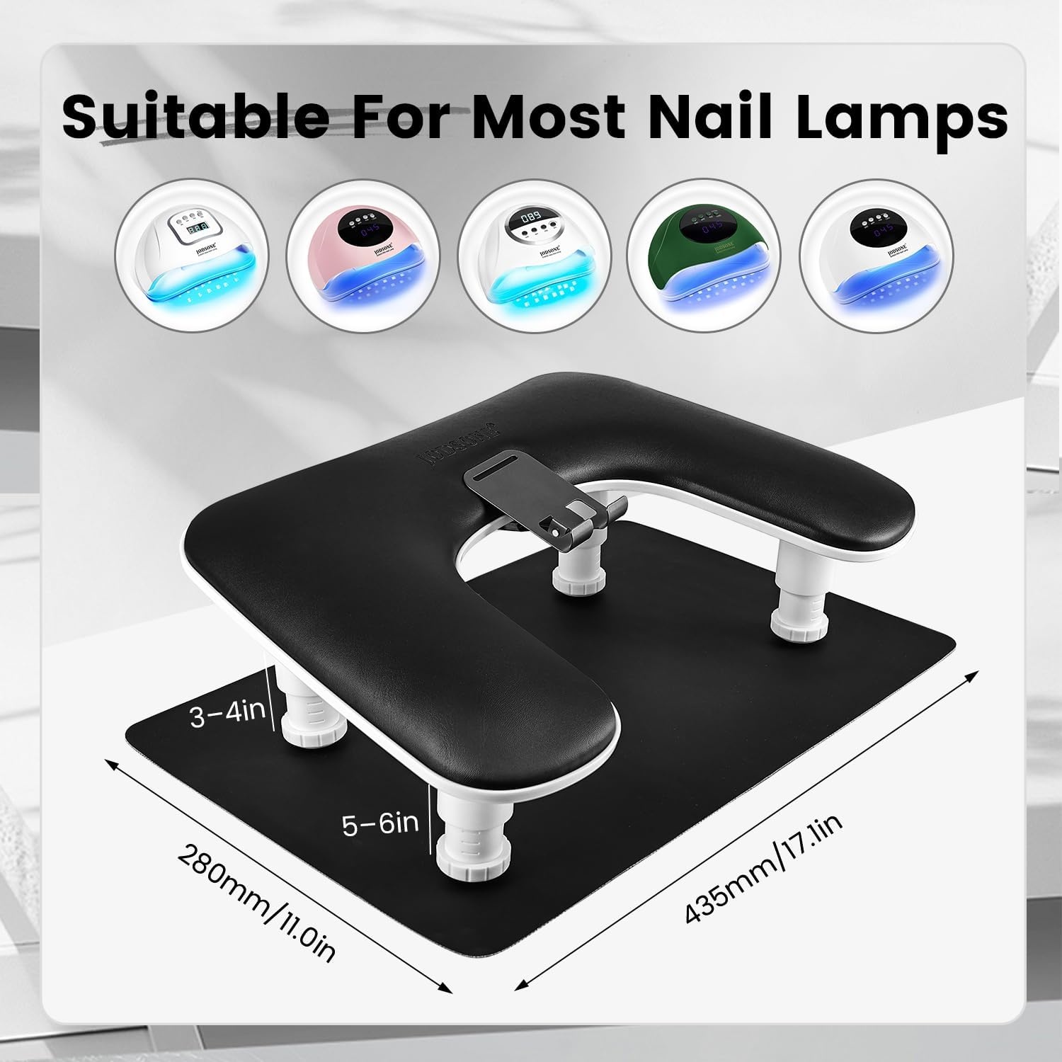 JODSONE U-Shaped Brown Arm Rest for Nails Tech with Rotating 360°Built-In Phone Holder and Adjustable Nail Arm Rest Detachable Manicure Hand Rest for Salon Design(Black-With Mat) - view 3