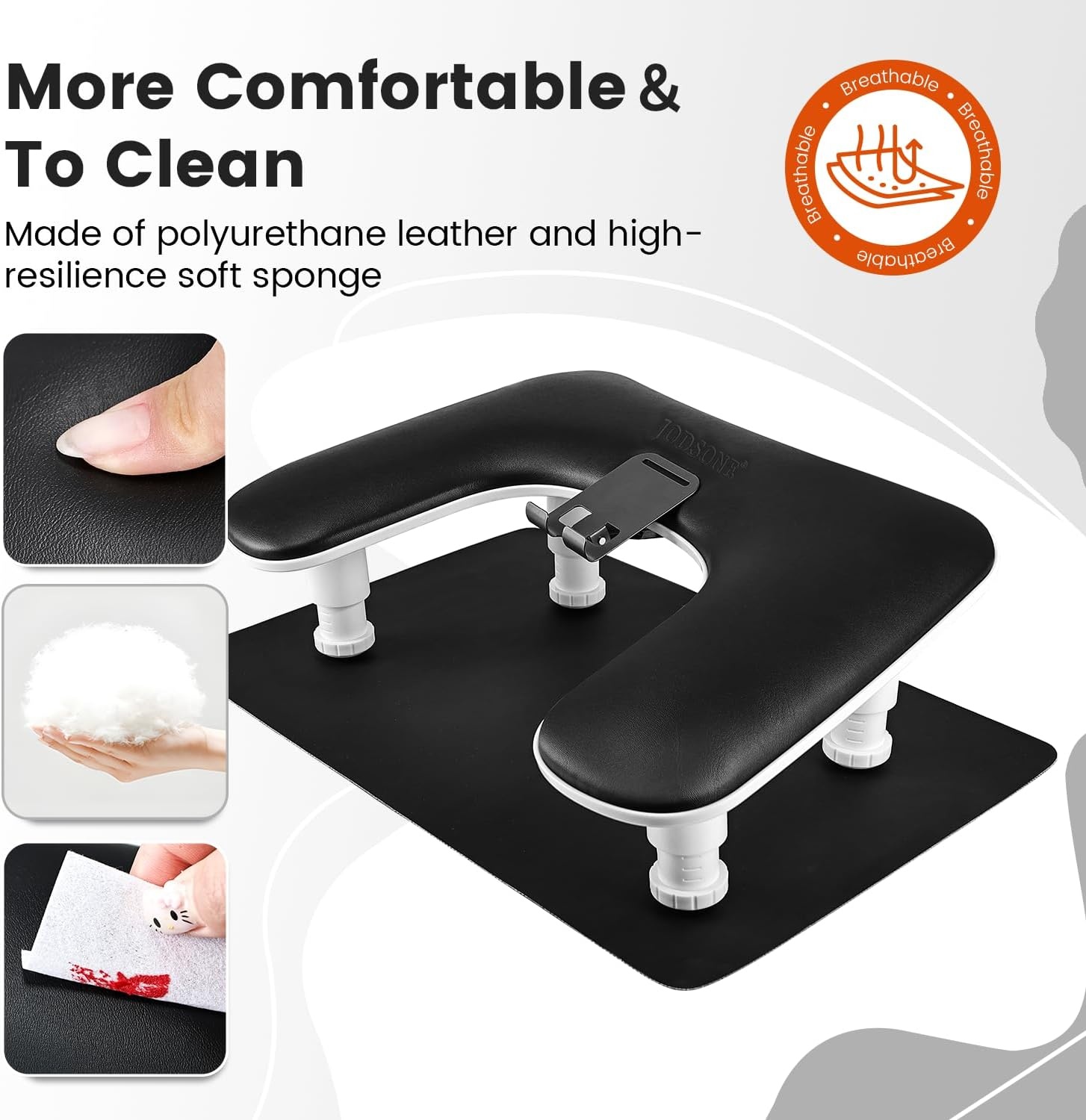 JODSONE U-Shaped Brown Arm Rest for Nails Tech with Rotating 360°Built-In Phone Holder and Adjustable Nail Arm Rest Detachable Manicure Hand Rest for Salon Design(Black-With Mat) - view 5