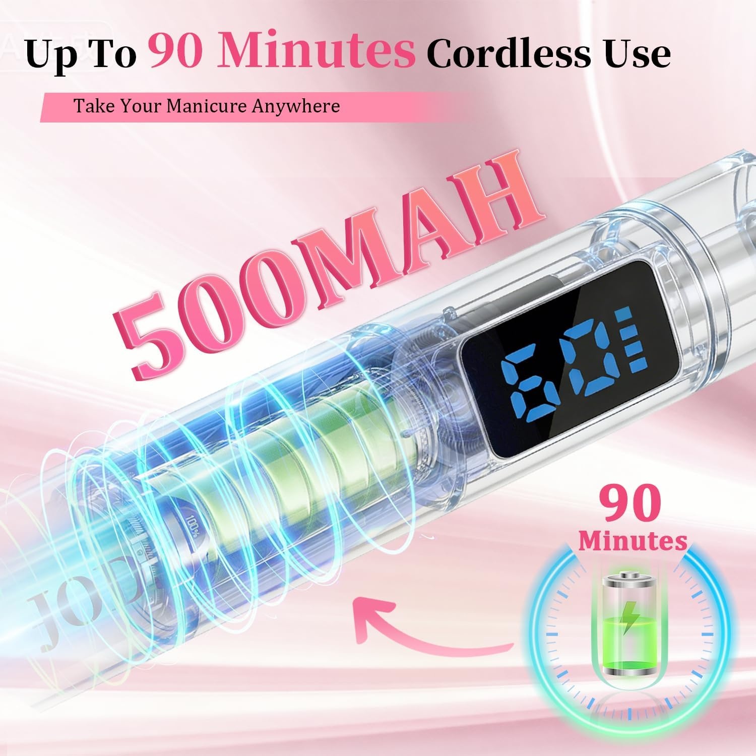 JODSONE Handheld Small U V Nail Lamp with Magnet and LCD Display Rechargeable Portable Mini Nail Lamp for Home DIY Manicure Pink(Pink)