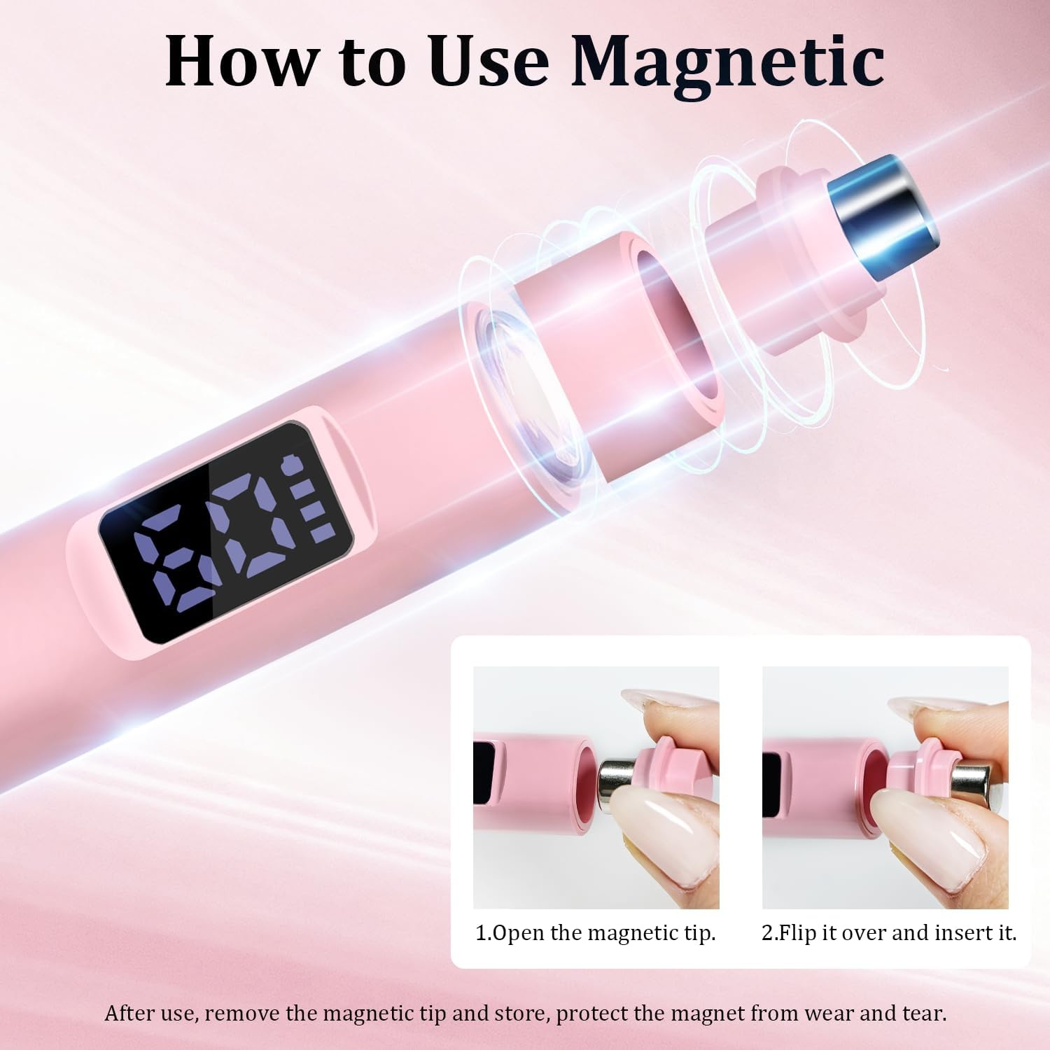 JODSONE Handheld Small U V Nail Lamp with Magnet and LCD Display Rechargeable Portable Mini Nail Lamp for Home DIY Manicure Pink(Pink) - view 6