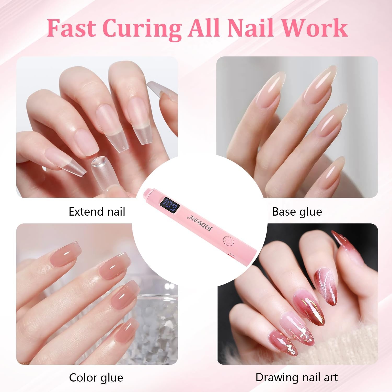 JODSONE Handheld Small U V Nail Lamp with Magnet and LCD Display Rechargeable Portable Mini Nail Lamp for Home DIY Manicure Pink(Pink) - view 7