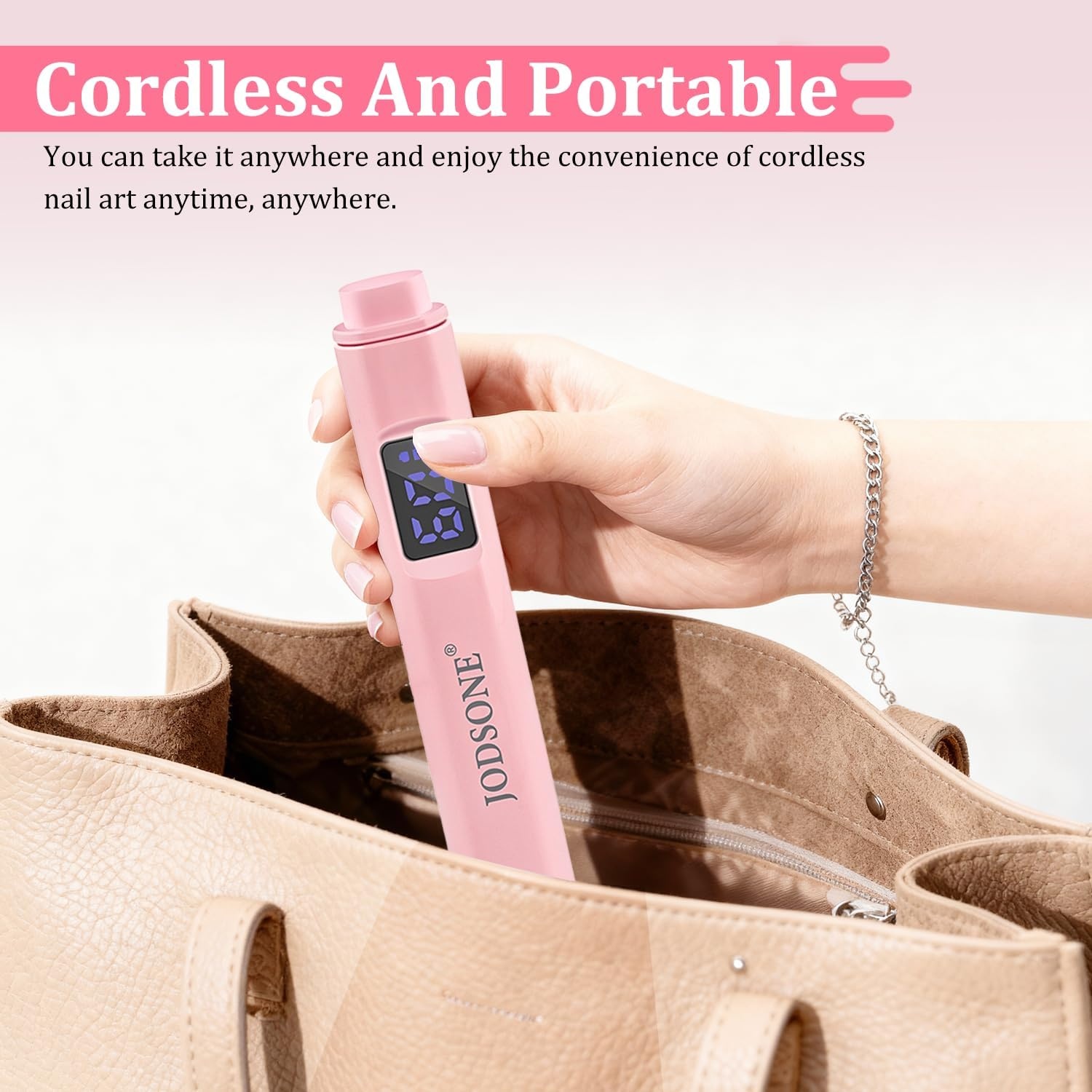 JODSONE Handheld Small U V Nail Lamp with Magnet and LCD Display Rechargeable Portable Mini Nail Lamp for Home DIY Manicure Pink(Pink) - view 8