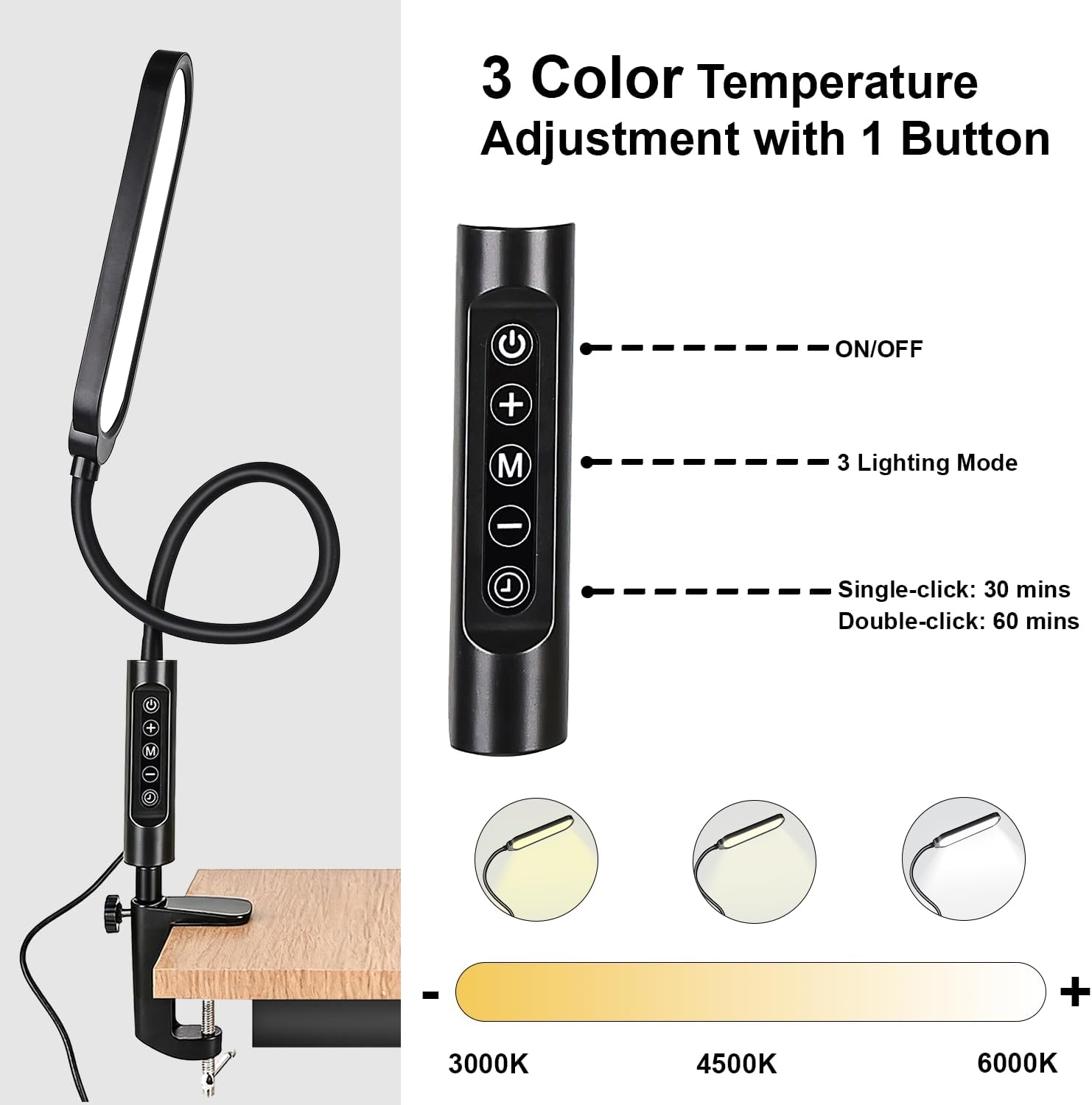 JODSONE LED Manicure Table Lamp for Nail Techs 360°Adjustable Gooseneck Arm Professional Nail Desk Light Dimmable 3 Color Temps for Gel Nails Art, White