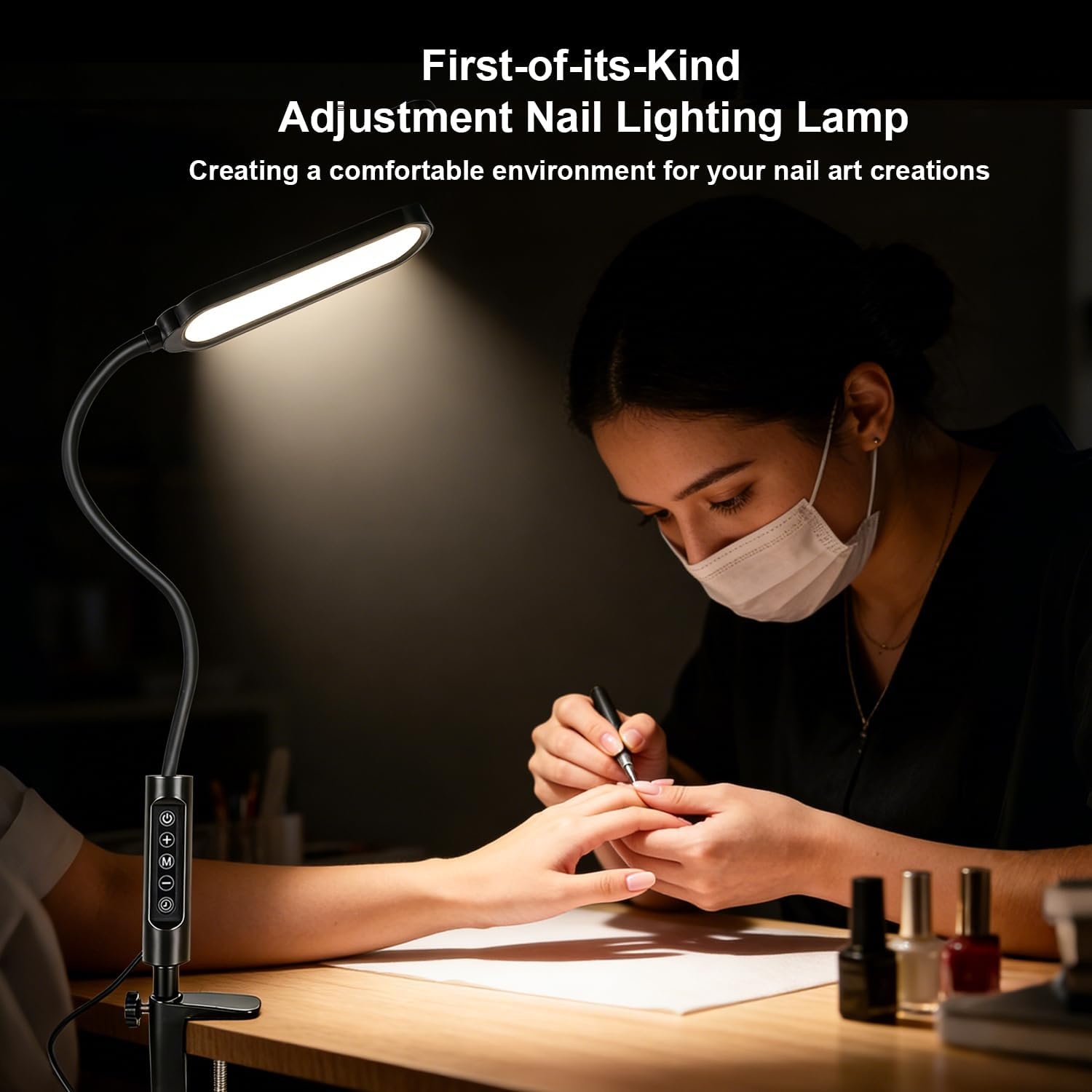 JODSONE LED Manicure Table Lamp for Nail Techs 360°Adjustable Gooseneck Arm Professional Nail Desk Light Dimmable 3 Color Temps for Gel Nails Art, White - view 4