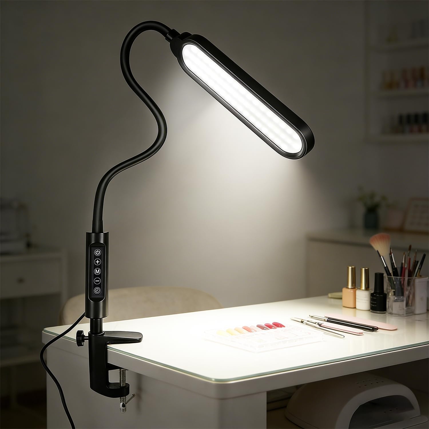 JODSONE LED Manicure Table Lamp for Nail Techs 360°Adjustable Gooseneck Arm Professional Nail Desk Light Dimmable 3 Color Temps for Gel Nails Art, White - view 5