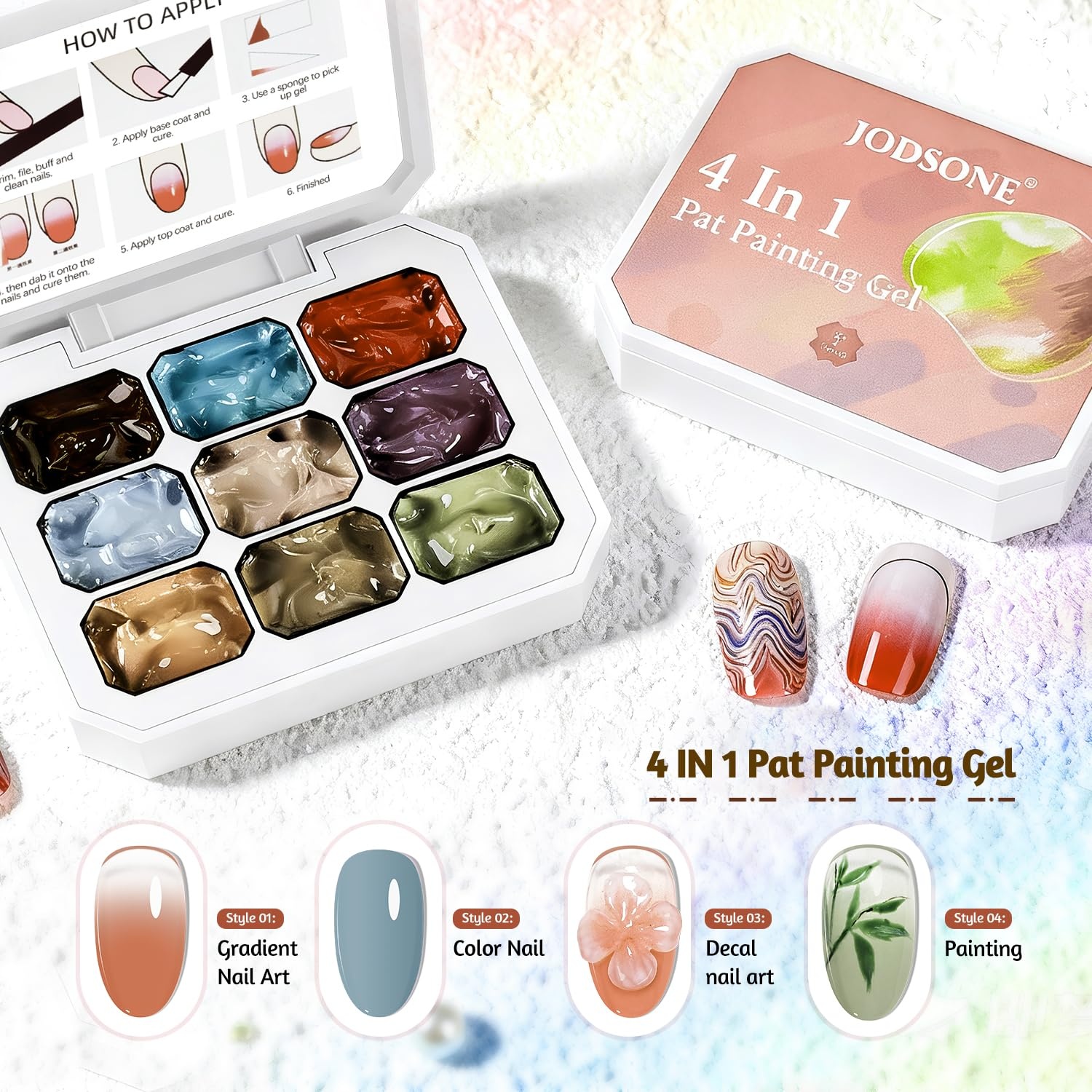 JODSONE Sponge Pat Paint Nail Gel 9 Colors French Gradient Gel Nail Blush Blooming At Home DIY Nail Art Designs(9Color-PPG-3)