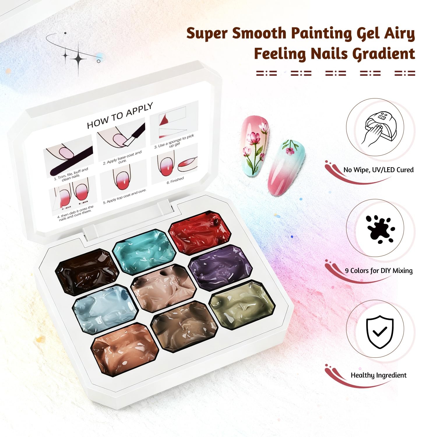 JODSONE Sponge Pat Paint Nail Gel 9 Colors French Gradient Gel Nail Blush Blooming At Home DIY Nail Art Designs(9Color-PPG-3) - view 6