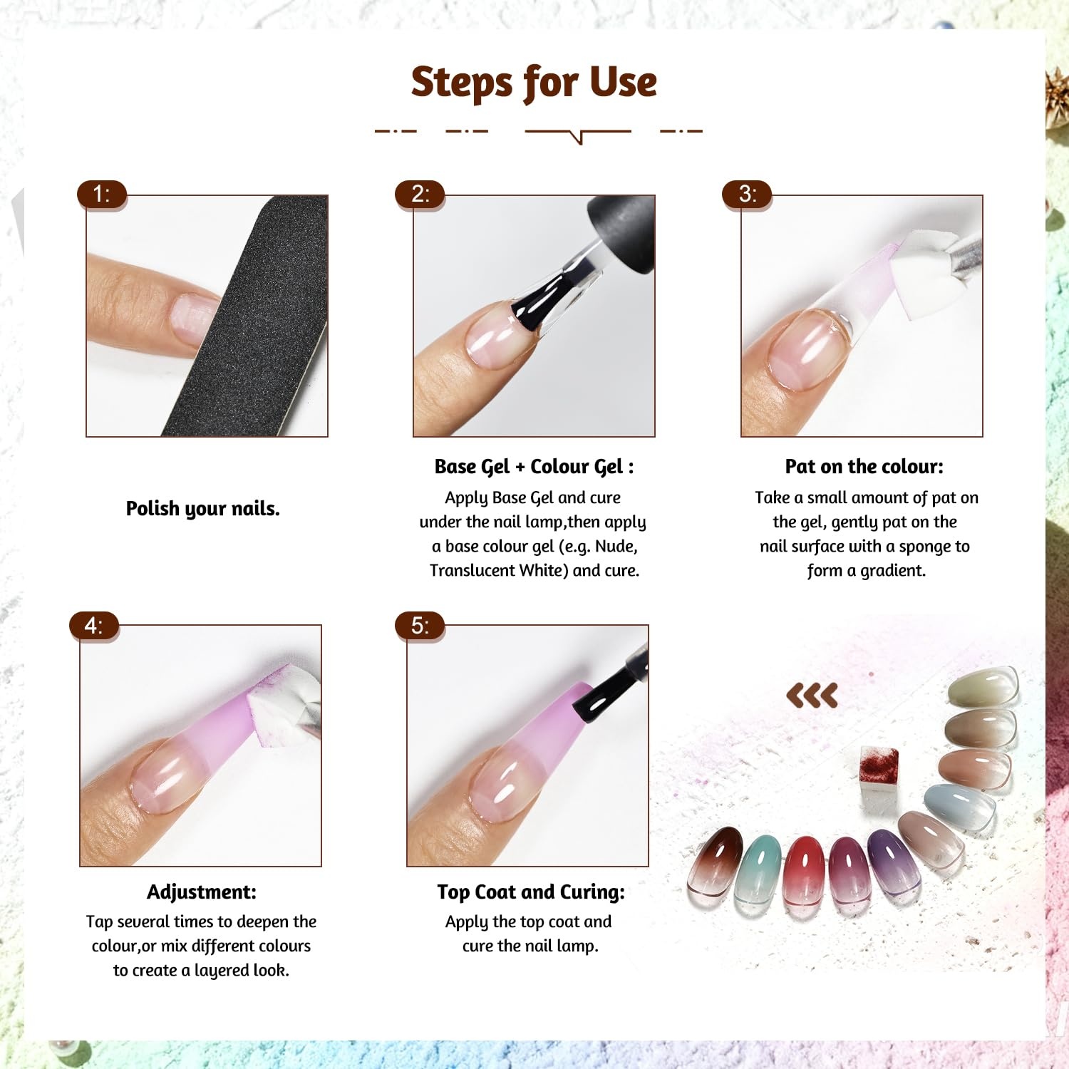 JODSONE Sponge Pat Paint Nail Gel 9 Colors French Gradient Gel Nail Blush Blooming At Home DIY Nail Art Designs(9Color-PPG-3) - view 7