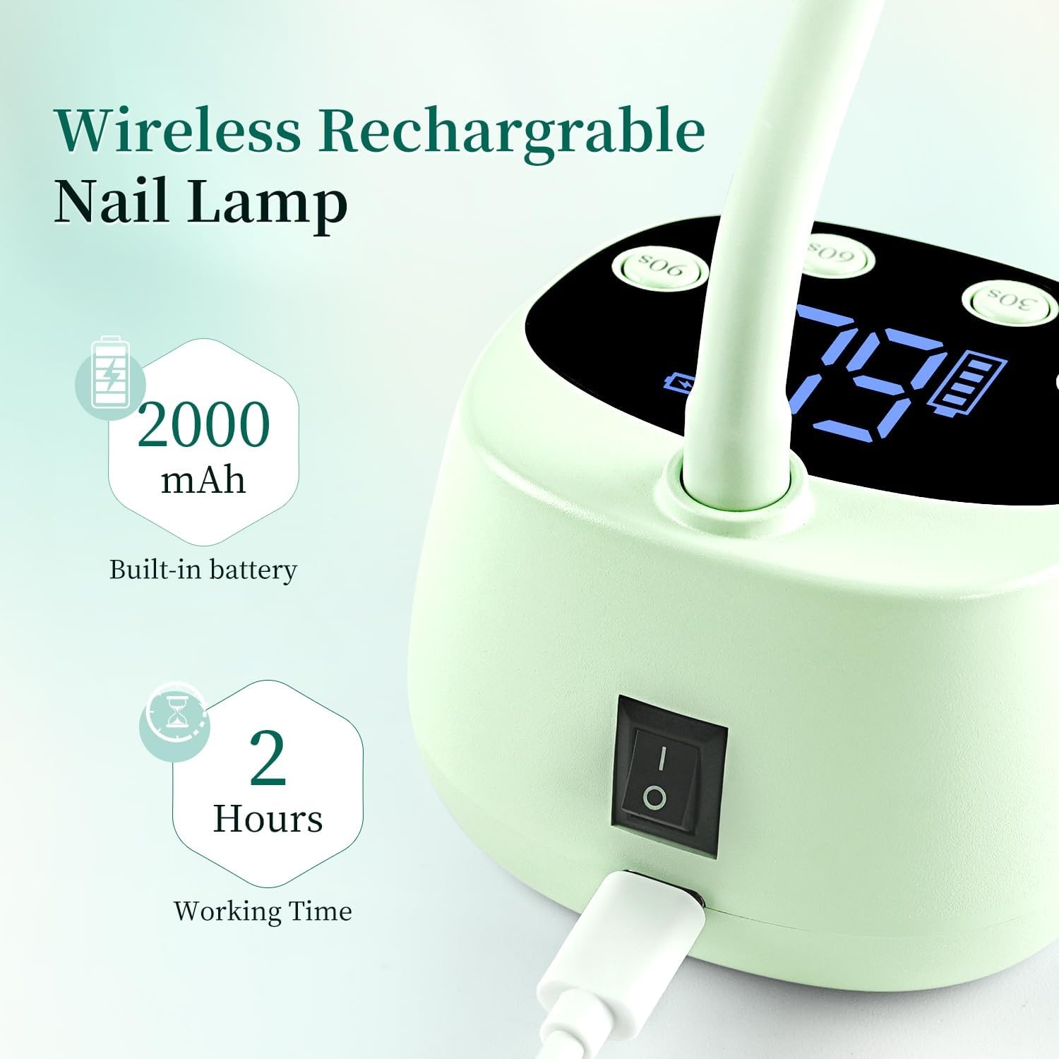 JODSONE Fast Curing U V Nail Lamp – Portable and Flexible Gooseneck Lamp with 360° Adjustable Design, Rechargeable LED Dryer for Gel Polish, Auto Sensor & 4 Timers, Home DIY Manicure Light Mint Green(Green)