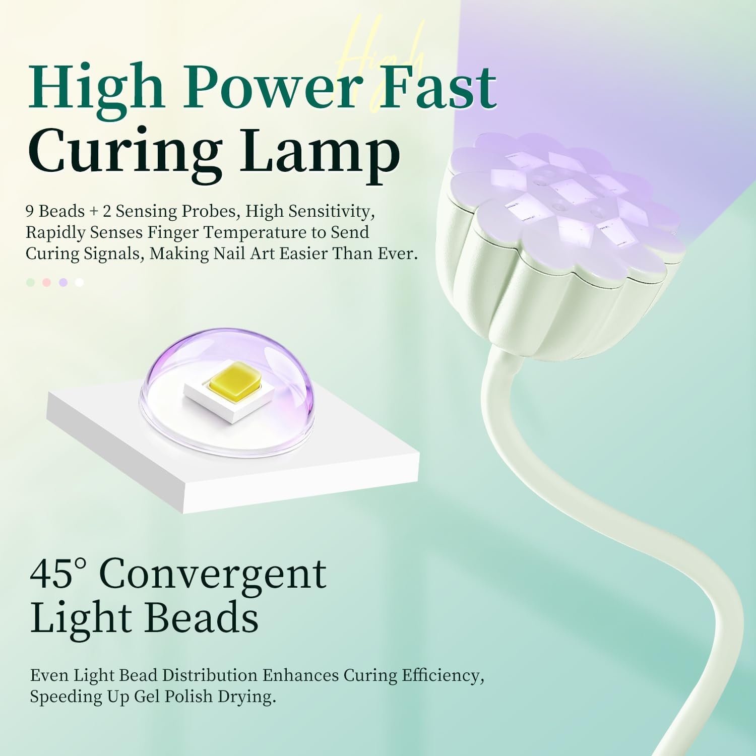 JODSONE Fast Curing U V Nail Lamp – Portable and Flexible Gooseneck Lamp with 360° Adjustable Design, Rechargeable LED Dryer for Gel Polish, Auto Sensor & 4 Timers, Home DIY Manicure Light Mint Green(Green) - view 2