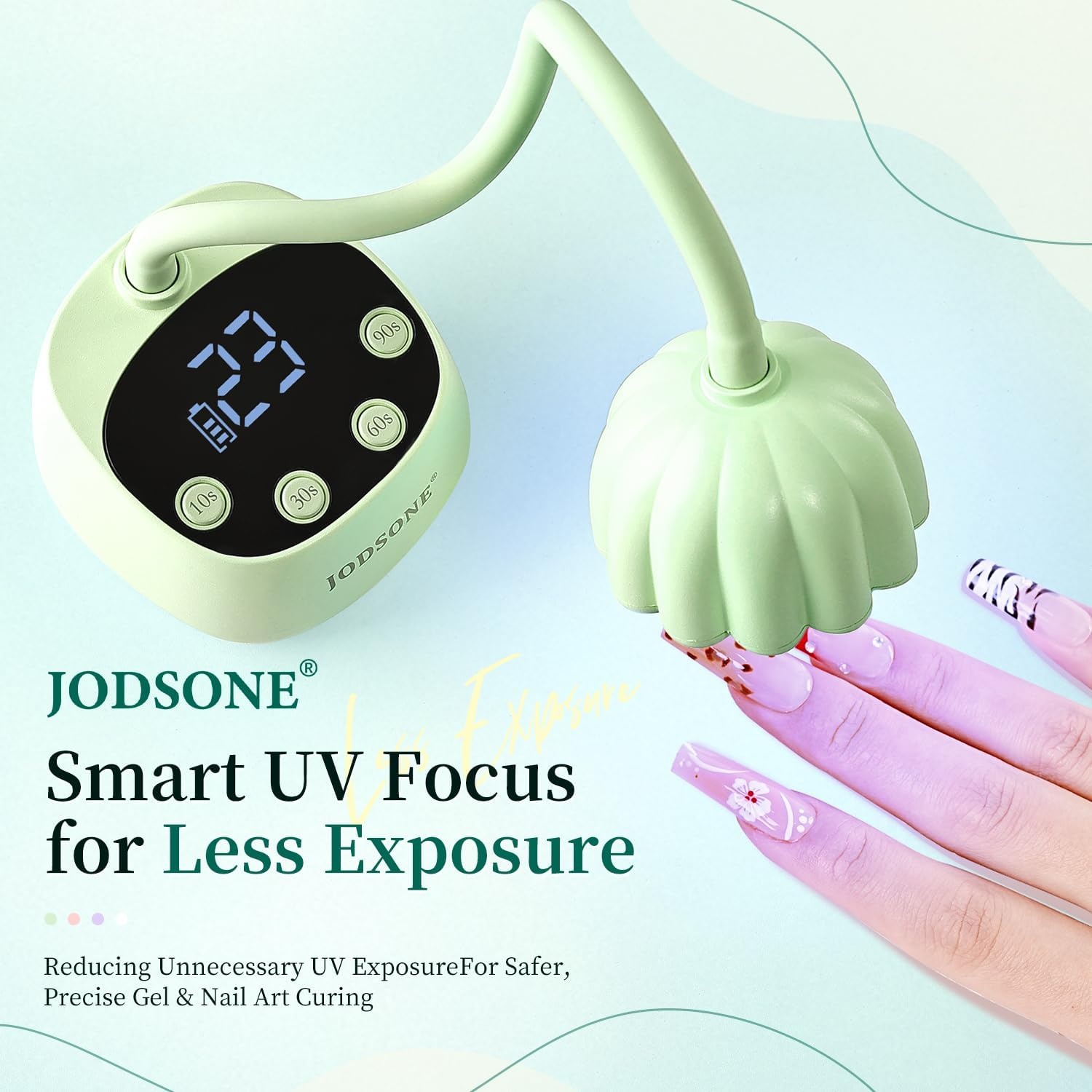 JODSONE Fast Curing U V Nail Lamp – Portable and Flexible Gooseneck Lamp with 360° Adjustable Design, Rechargeable LED Dryer for Gel Polish, Auto Sensor & 4 Timers, Home DIY Manicure Light Mint Green(Green) - view 7