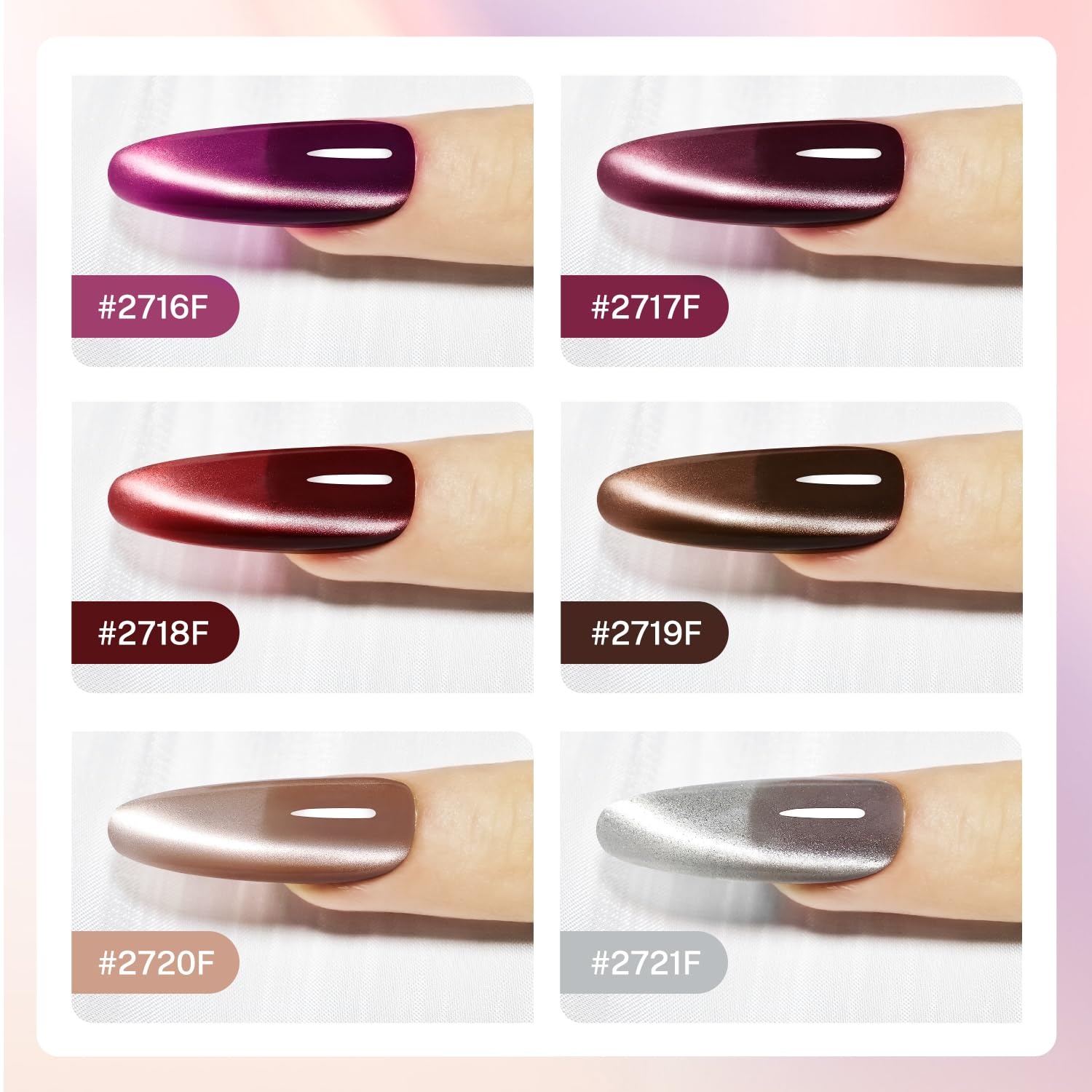 JODSONE 16.5ml Cat Eye Gel Nail Polish Silver Glitter Magnetic Reflective Translucent Need U V Curing(10ML 6Pcs 6Colors-14)