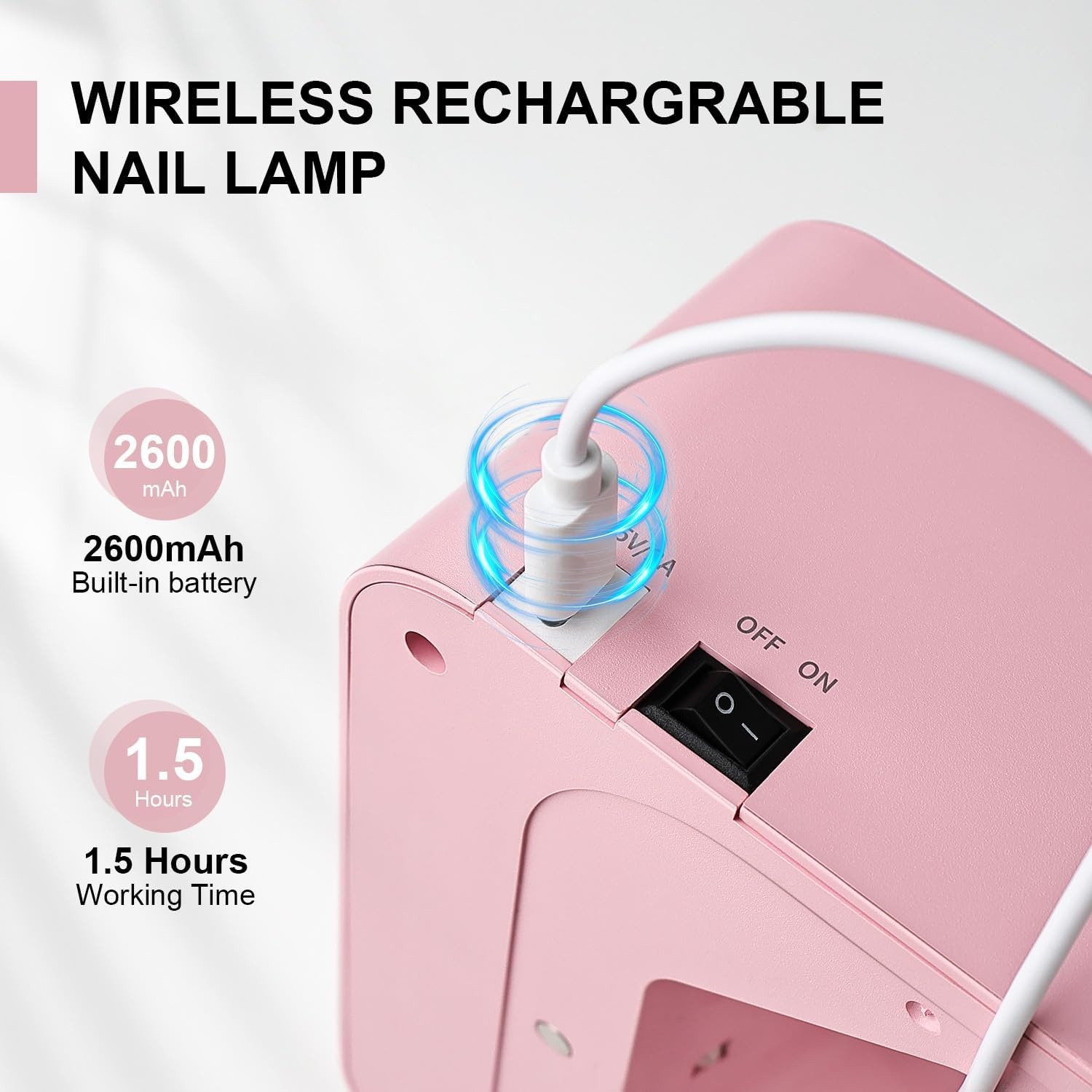 JODSONE U V Nail Lamp Rechargeable Portable with 3 Timers and LCD Display Screen for Cordless Nail Dryer Gel Pink(H10-pink)