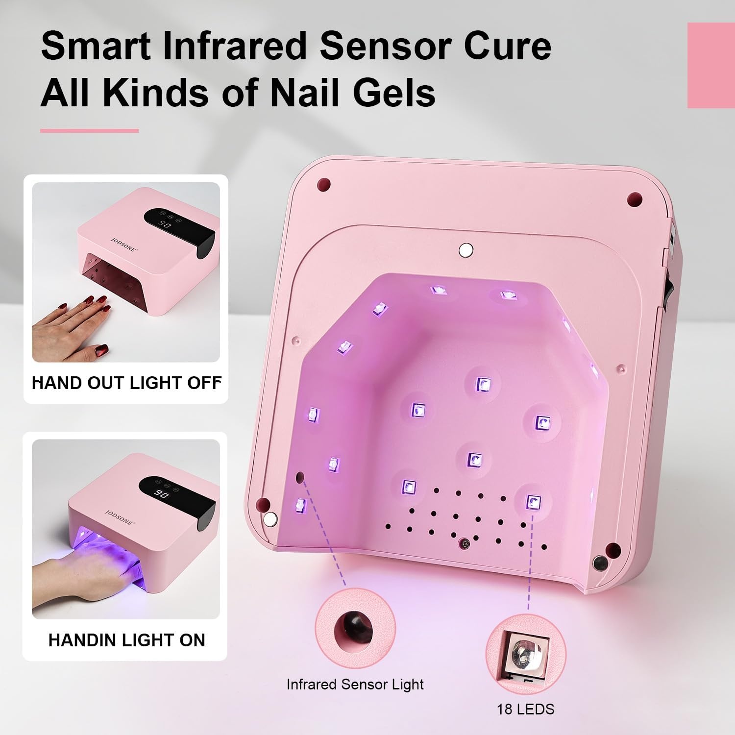 JODSONE U V Nail Lamp Rechargeable Portable with 3 Timers and LCD Display Screen for Cordless Nail Dryer Gel Pink(H10-pink) - view 4