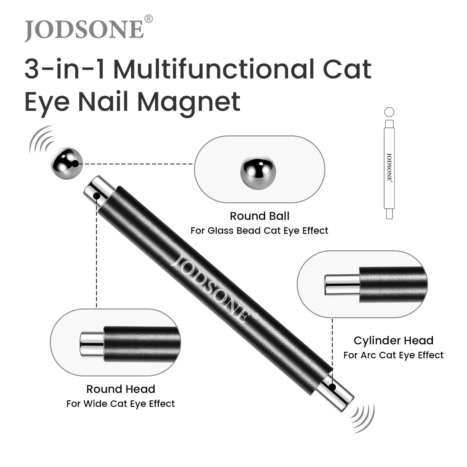 JODSONE 3-in-1 Cat Eye Magnet Nail Art Tool,Purple Cylindrical & Round Ball Nail Magnet Pens, Multi-Effect Magnets for Cat Eye Gel Polish DIY at Home Salon(Black)