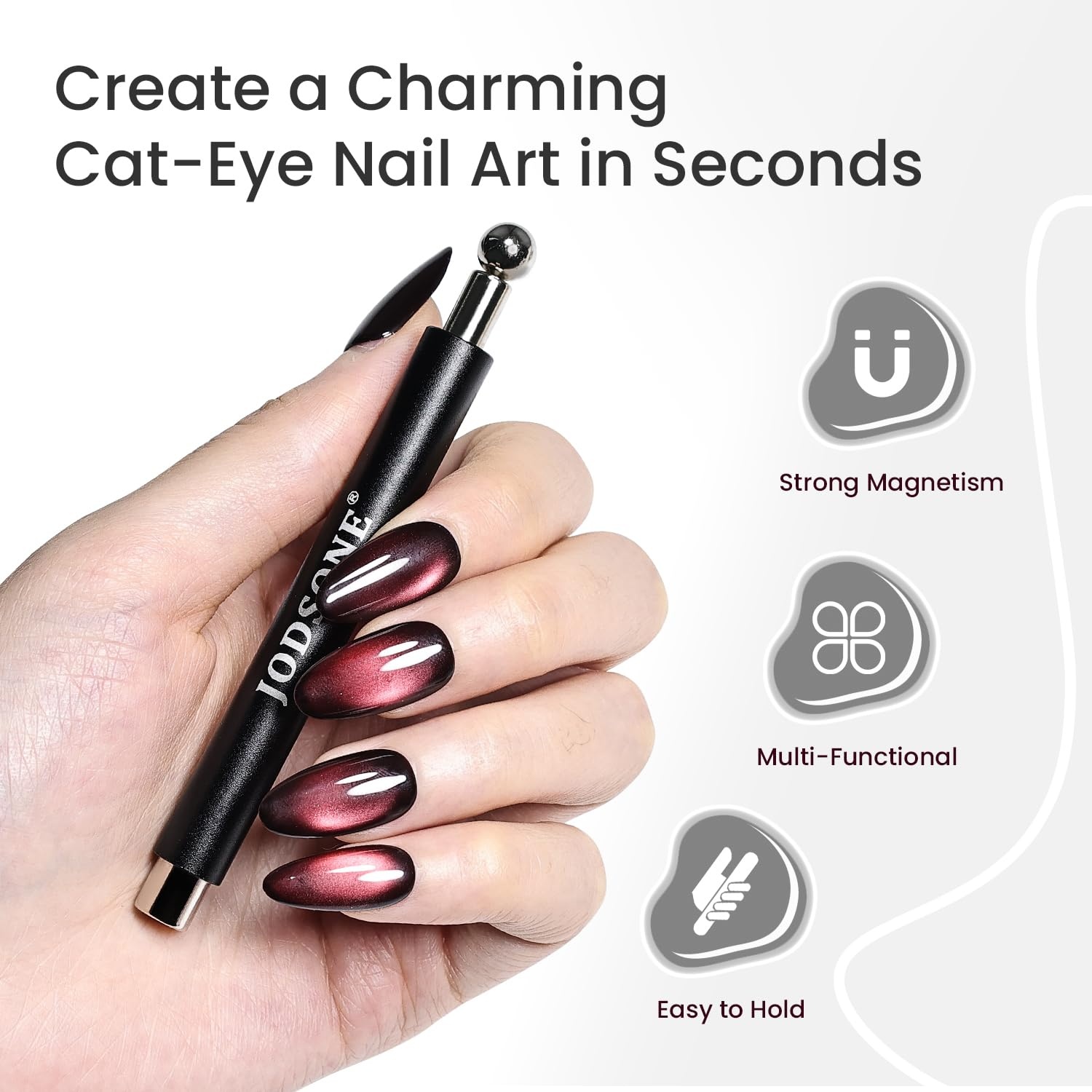 JODSONE 3-in-1 Cat Eye Magnet Nail Art Tool,Purple Cylindrical & Round Ball Nail Magnet Pens, Multi-Effect Magnets for Cat Eye Gel Polish DIY at Home Salon(Black) - view 5