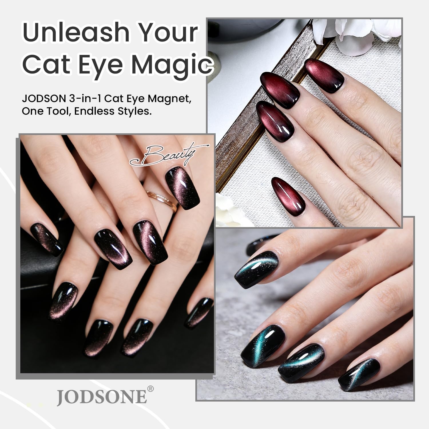 JODSONE 3-in-1 Cat Eye Magnet Nail Art Tool,Purple Cylindrical & Round Ball Nail Magnet Pens, Multi-Effect Magnets for Cat Eye Gel Polish DIY at Home Salon(Black) - view 6