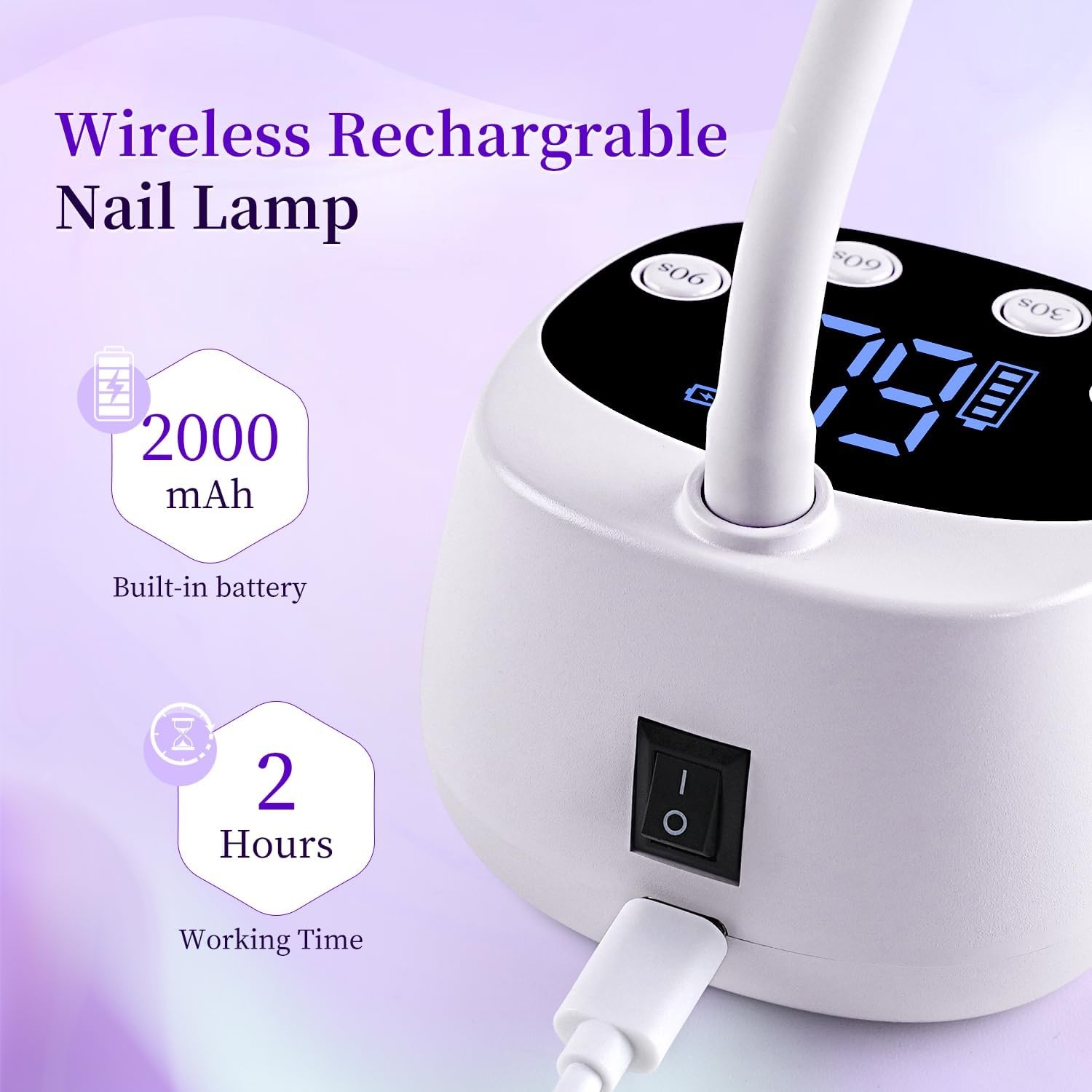 JODSONE Fast Curing U V Nail Lamp – Portable and Flexible Gooseneck Lamp with 360° Adjustable Design, Rechargeable LED Dryer for Gel Polish, Auto Sensor & 4 Timers, Home DIY Manicure Light Mint Green(White)