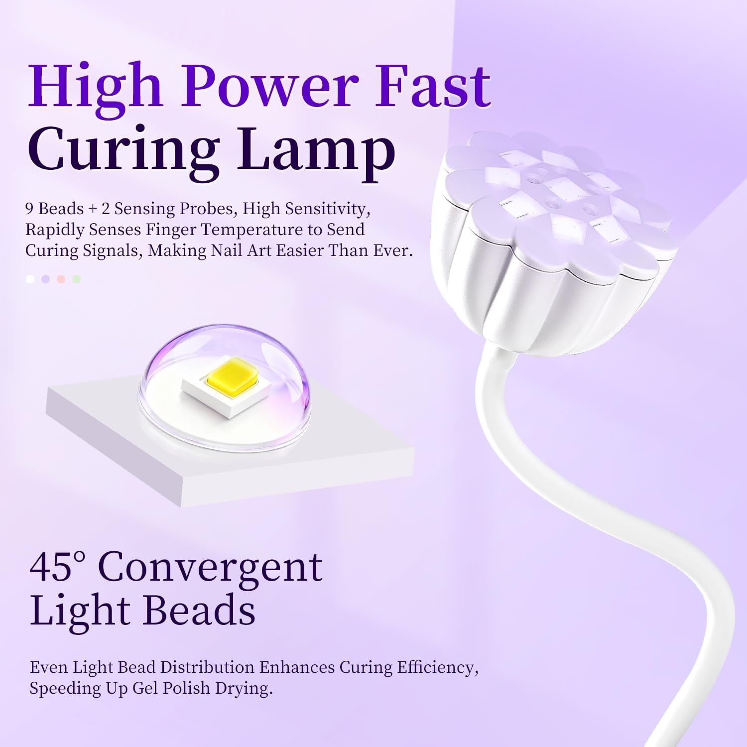 JODSONE Fast Curing U V Nail Lamp – Portable and Flexible Gooseneck Lamp with 360° Adjustable Design, Rechargeable LED Dryer for Gel Polish, Auto Sensor & 4 Timers, Home DIY Manicure Light Mint Green(White) - view 2