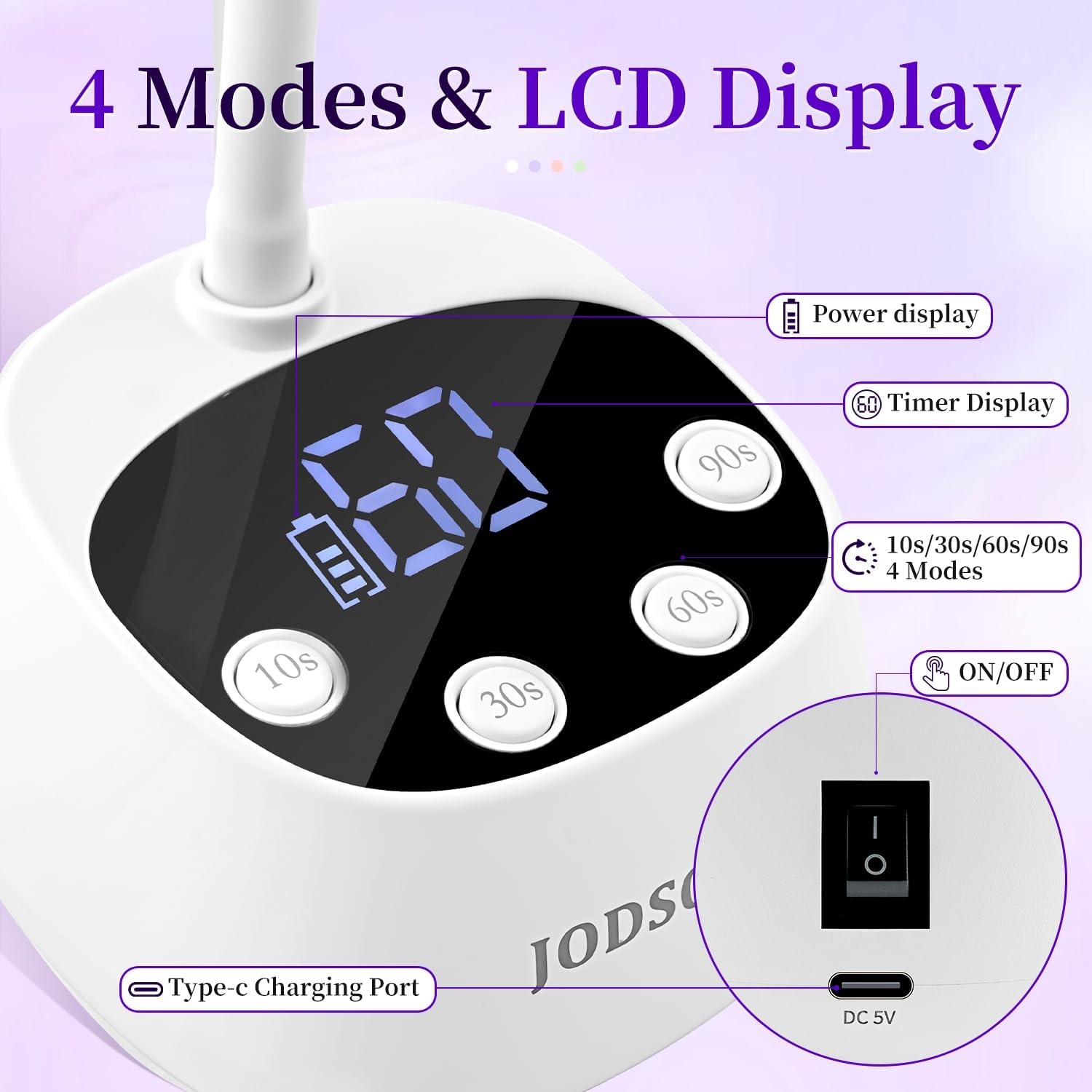 JODSONE Fast Curing U V Nail Lamp – Portable and Flexible Gooseneck Lamp with 360° Adjustable Design, Rechargeable LED Dryer for Gel Polish, Auto Sensor & 4 Timers, Home DIY Manicure Light Mint Green(White) - view 4