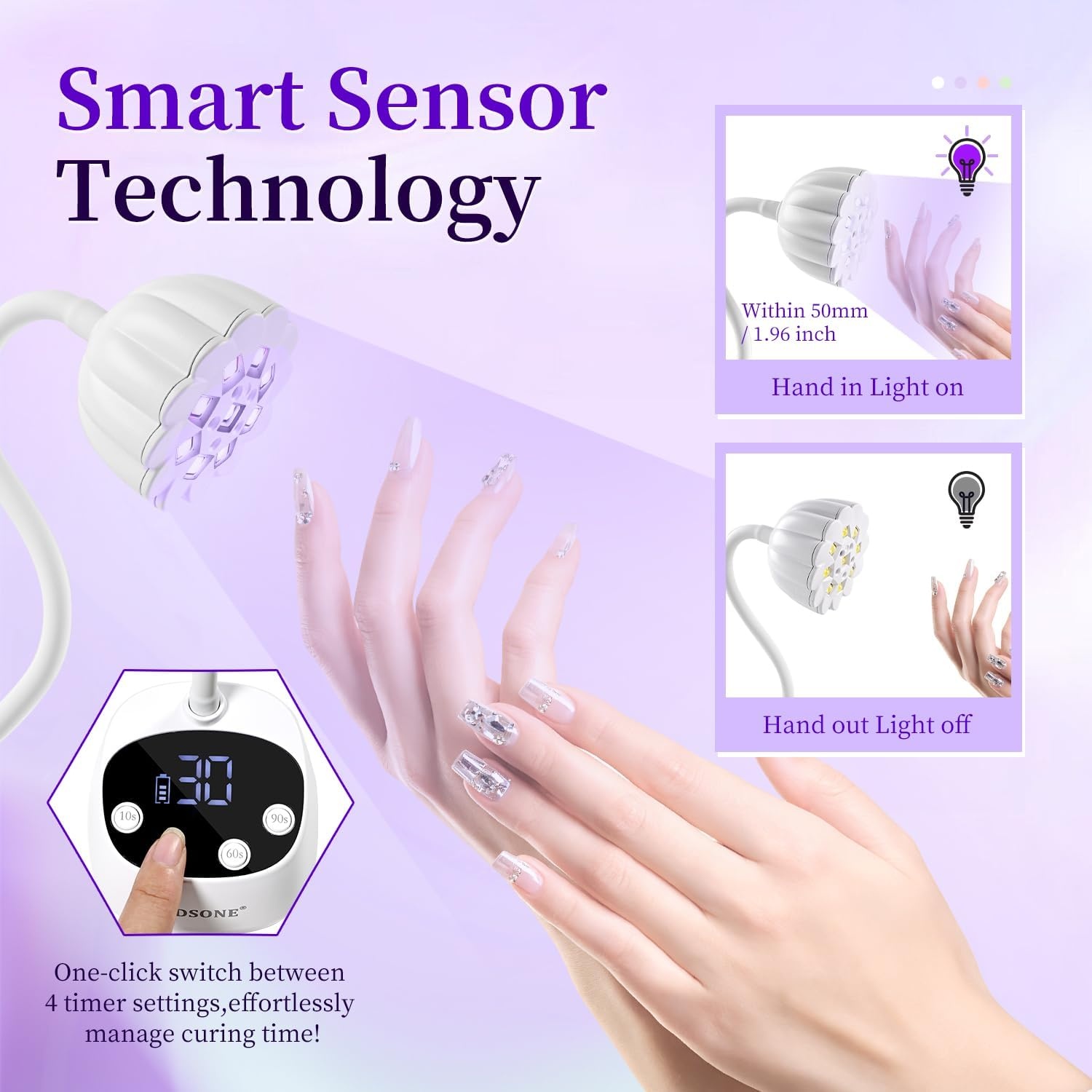 JODSONE Fast Curing U V Nail Lamp – Portable and Flexible Gooseneck Lamp with 360° Adjustable Design, Rechargeable LED Dryer for Gel Polish, Auto Sensor & 4 Timers, Home DIY Manicure Light Mint Green(White) - view 5