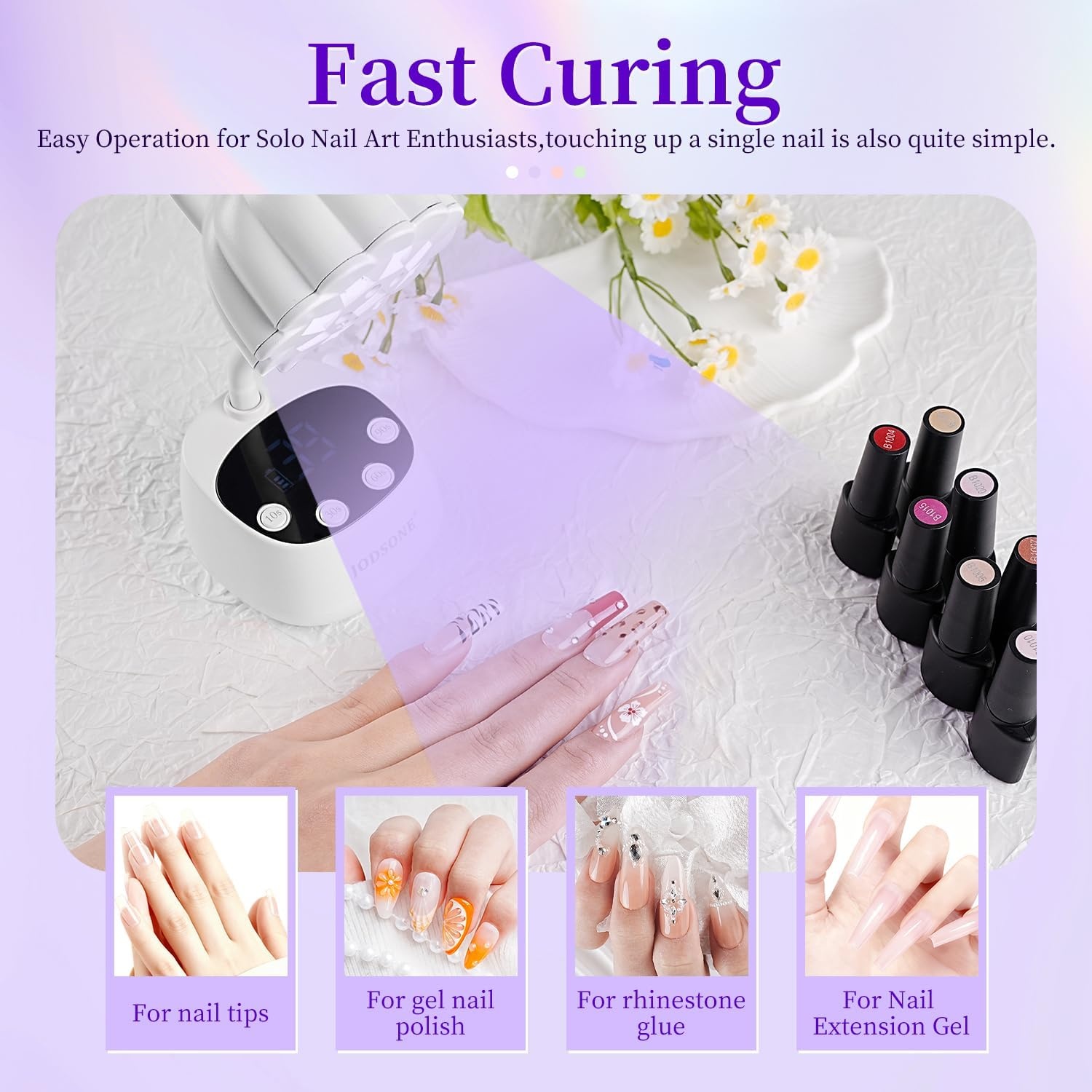 JODSONE Fast Curing U V Nail Lamp – Portable and Flexible Gooseneck Lamp with 360° Adjustable Design, Rechargeable LED Dryer for Gel Polish, Auto Sensor & 4 Timers, Home DIY Manicure Light Mint Green(White) - view 6