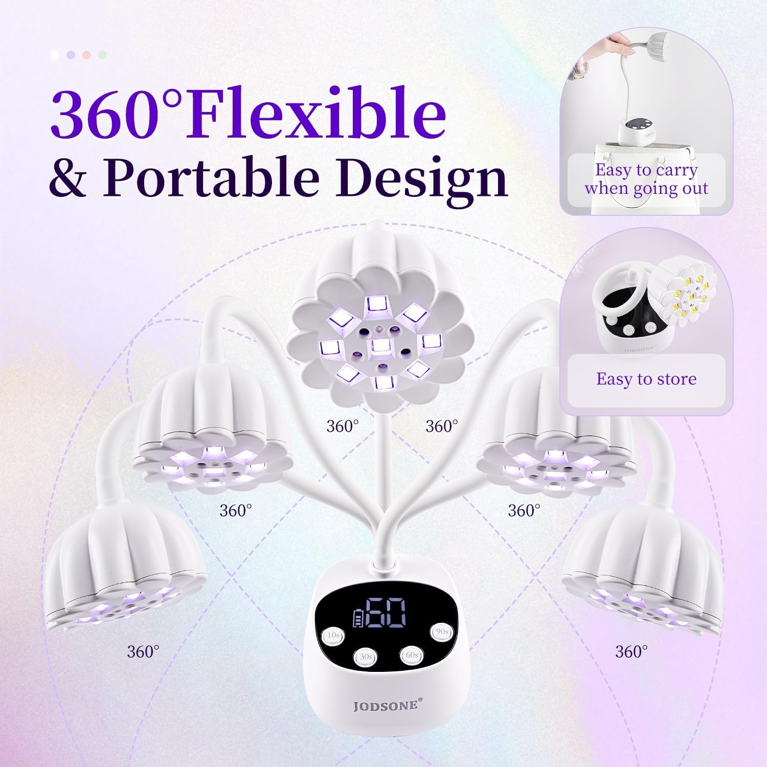 JODSONE Fast Curing U V Nail Lamp – Portable and Flexible Gooseneck Lamp with 360° Adjustable Design, Rechargeable LED Dryer for Gel Polish, Auto Sensor & 4 Timers, Home DIY Manicure Light Mint Green(White) - view 7