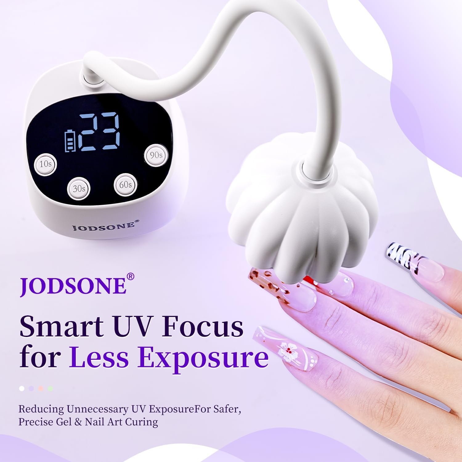 JODSONE Fast Curing U V Nail Lamp – Portable and Flexible Gooseneck Lamp with 360° Adjustable Design, Rechargeable LED Dryer for Gel Polish, Auto Sensor & 4 Timers, Home DIY Manicure Light Mint Green(White) - view 8