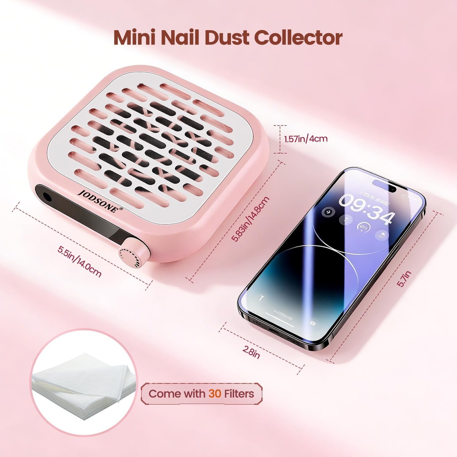 JODSONE 6000RPM Mini Nail Dust Collector PocketSized Low Noise Powerful Suction Portable Nail Salon with 30 Filters Purple(Mini-pink)