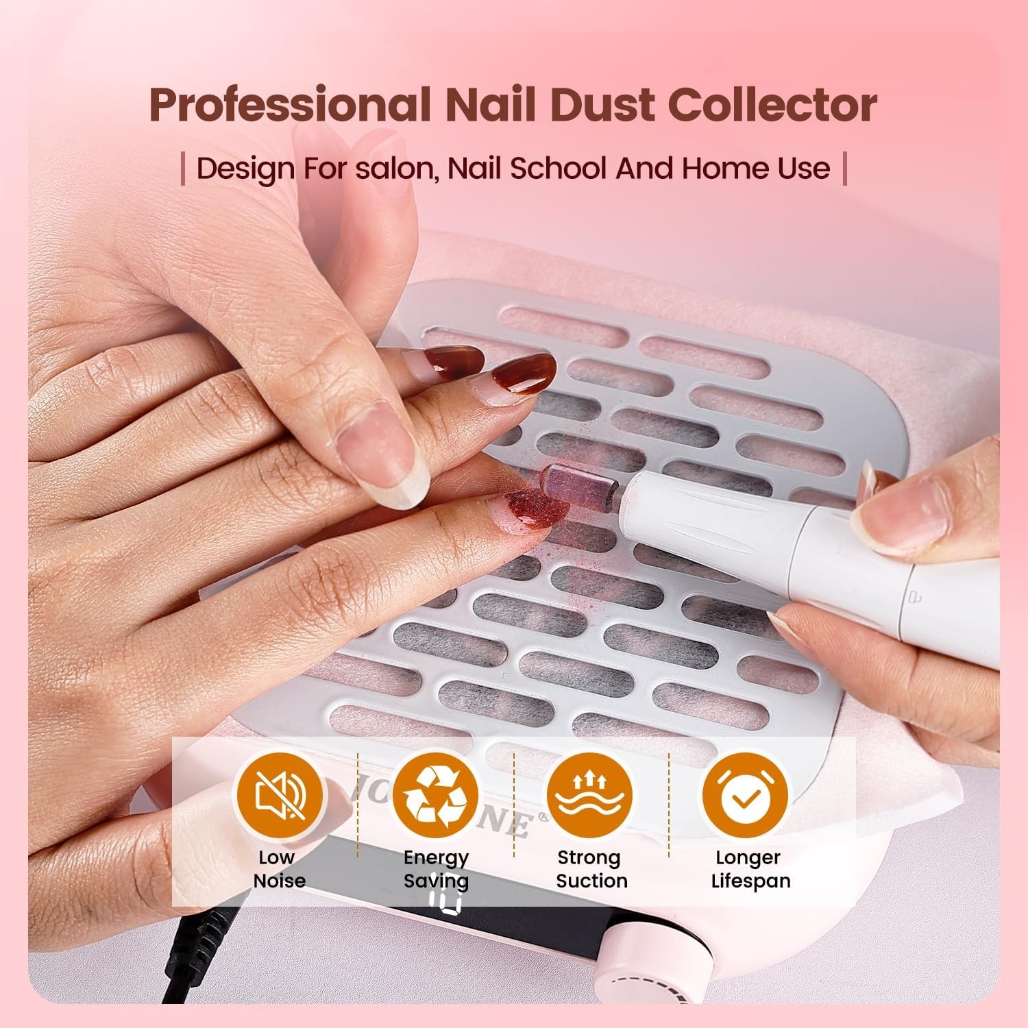 JODSONE 6000RPM Mini Nail Dust Collector PocketSized Low Noise Powerful Suction Portable Nail Salon with 30 Filters Purple(Mini-pink) - view 3