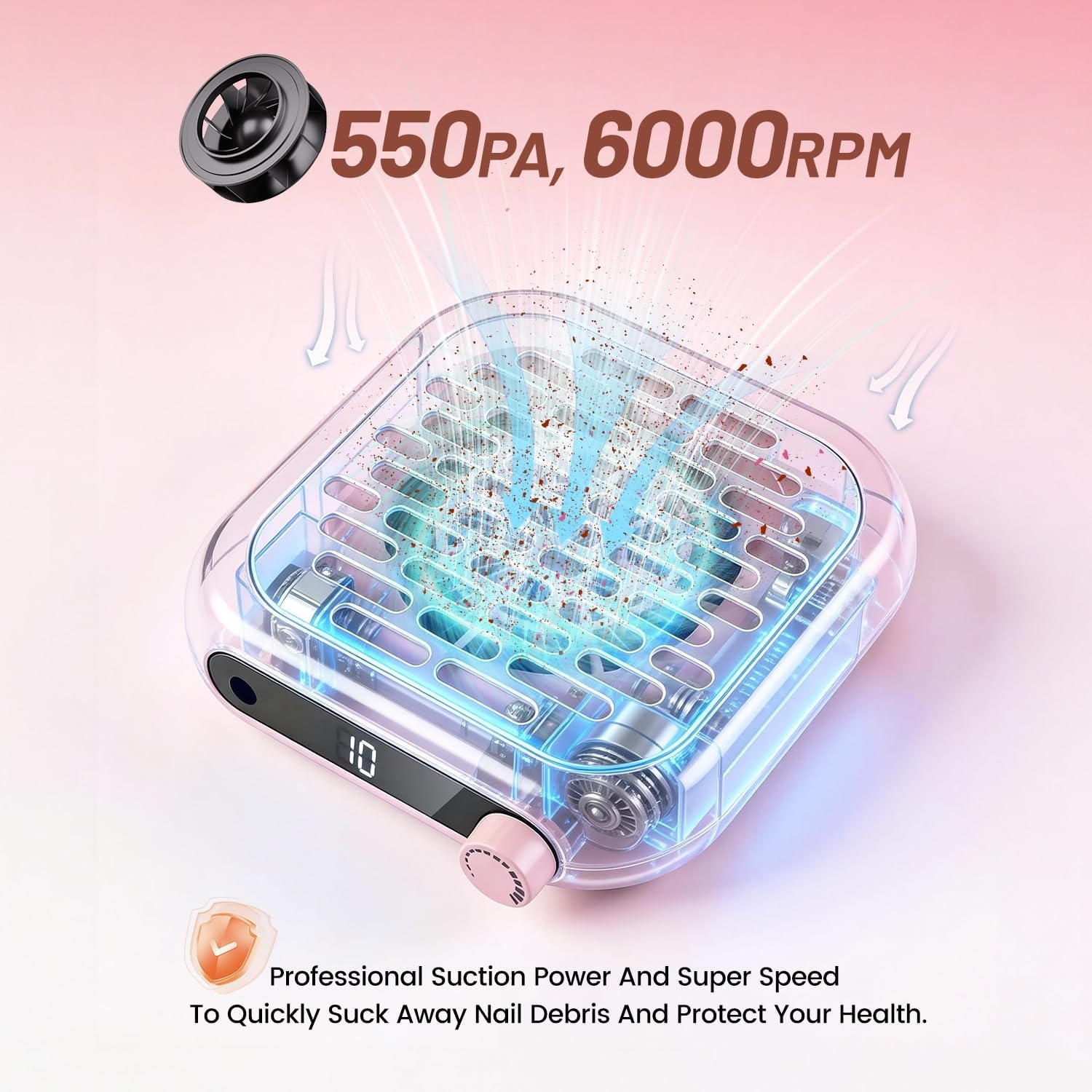 JODSONE 6000RPM Mini Nail Dust Collector PocketSized Low Noise Powerful Suction Portable Nail Salon with 30 Filters Purple(Mini-pink) - view 4