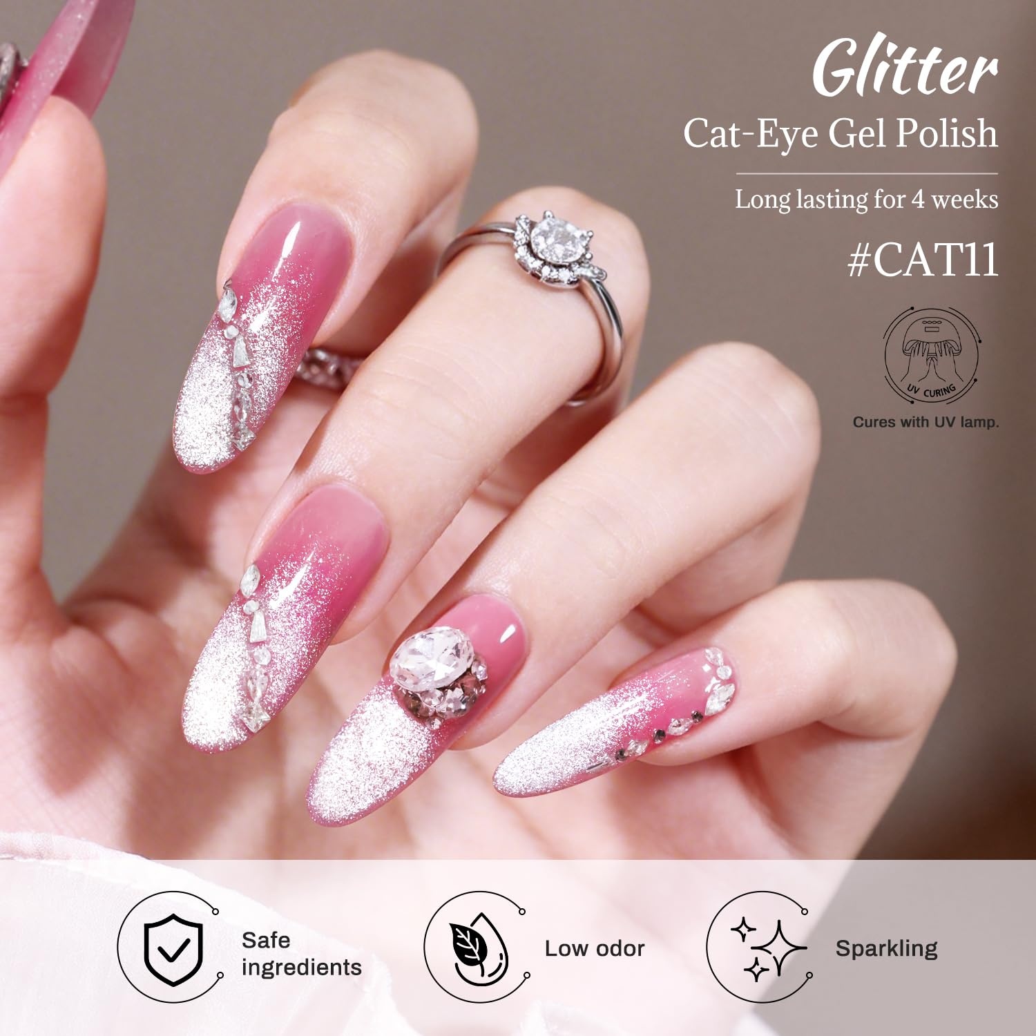 JODSONE Gold Glassy Cat Eye Gel Nail Polish 16.5ml,Holographic Magnetic Cat Eye Gel Polish with Magnet,Reflective Translucent Need U V Curing Salon Gift for Girl & Women,CAT05(16.5ML-CAT11) - view 5