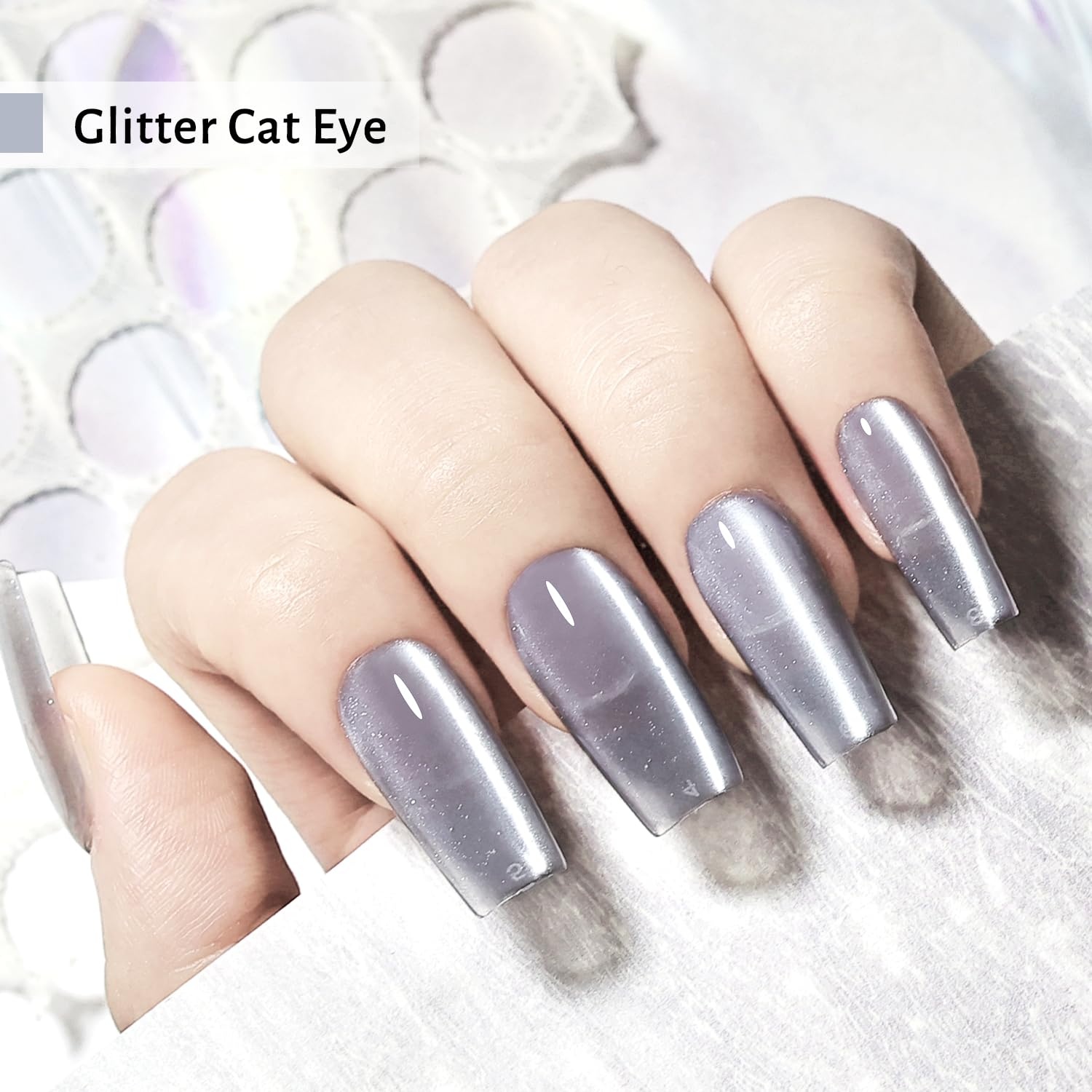 JODSONE 16.5ml Cat Eye Gel Nail Polish Silver Glitter Magnetic Reflective Translucent Need U V Curing(2654F-Silver) - view 2