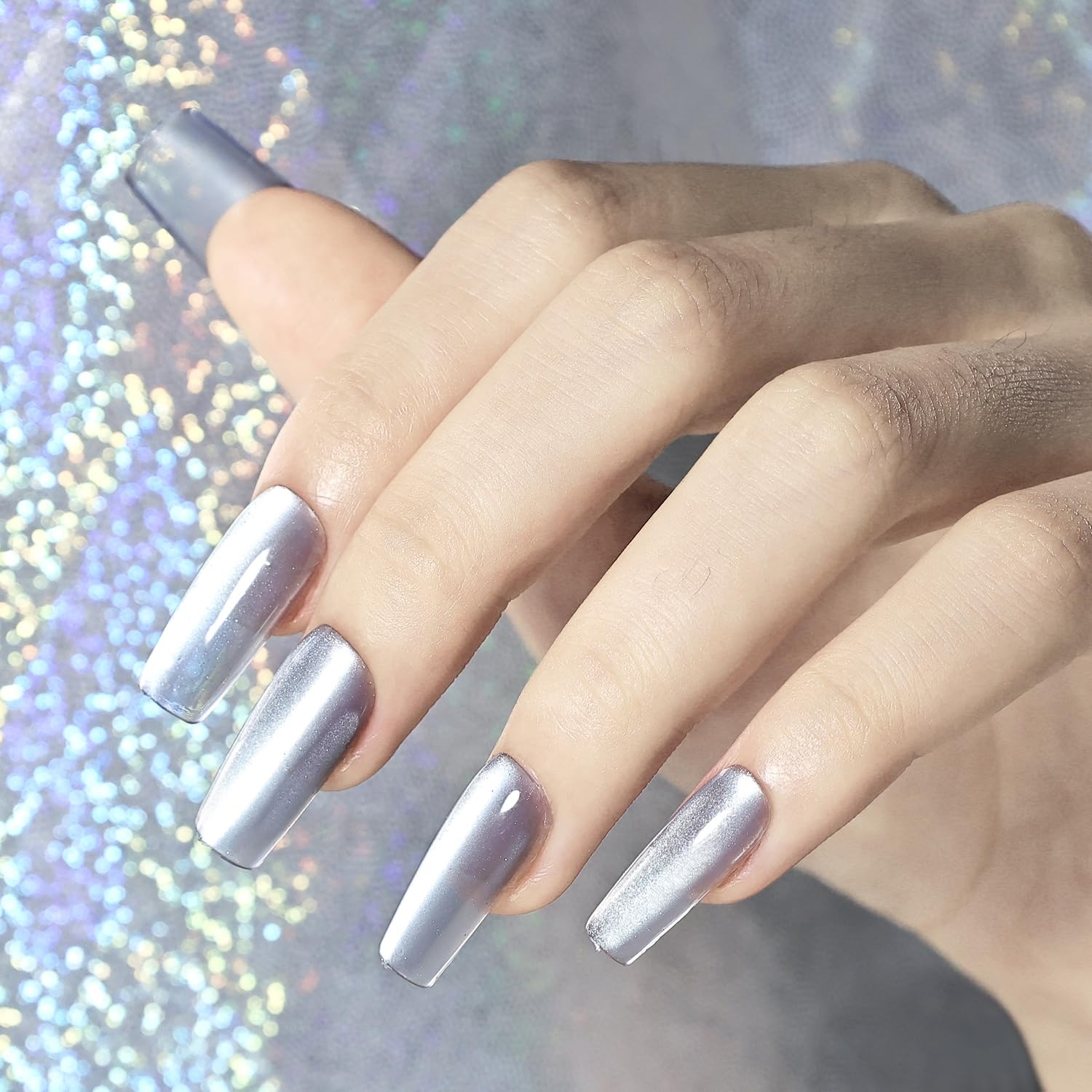 JODSONE 16.5ml Cat Eye Gel Nail Polish Silver Glitter Magnetic Reflective Translucent Need U V Curing(2654F-Silver) - view 3
