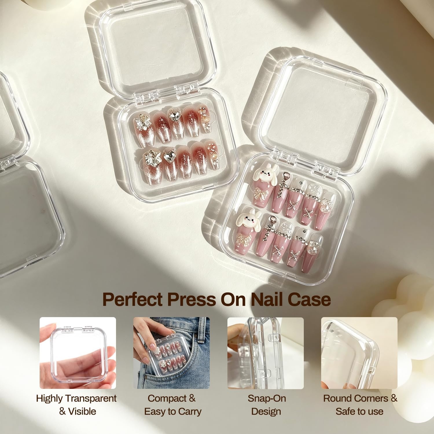 JODSONE 14Pcs Press on Nail Packaging Box with 30Pcs Adhesive Double Sided Tape, Press on Nails Packaging Fake Nail Storage Case for Fake Nail Storage Nail Display Nail Salon(Clear) - view 4