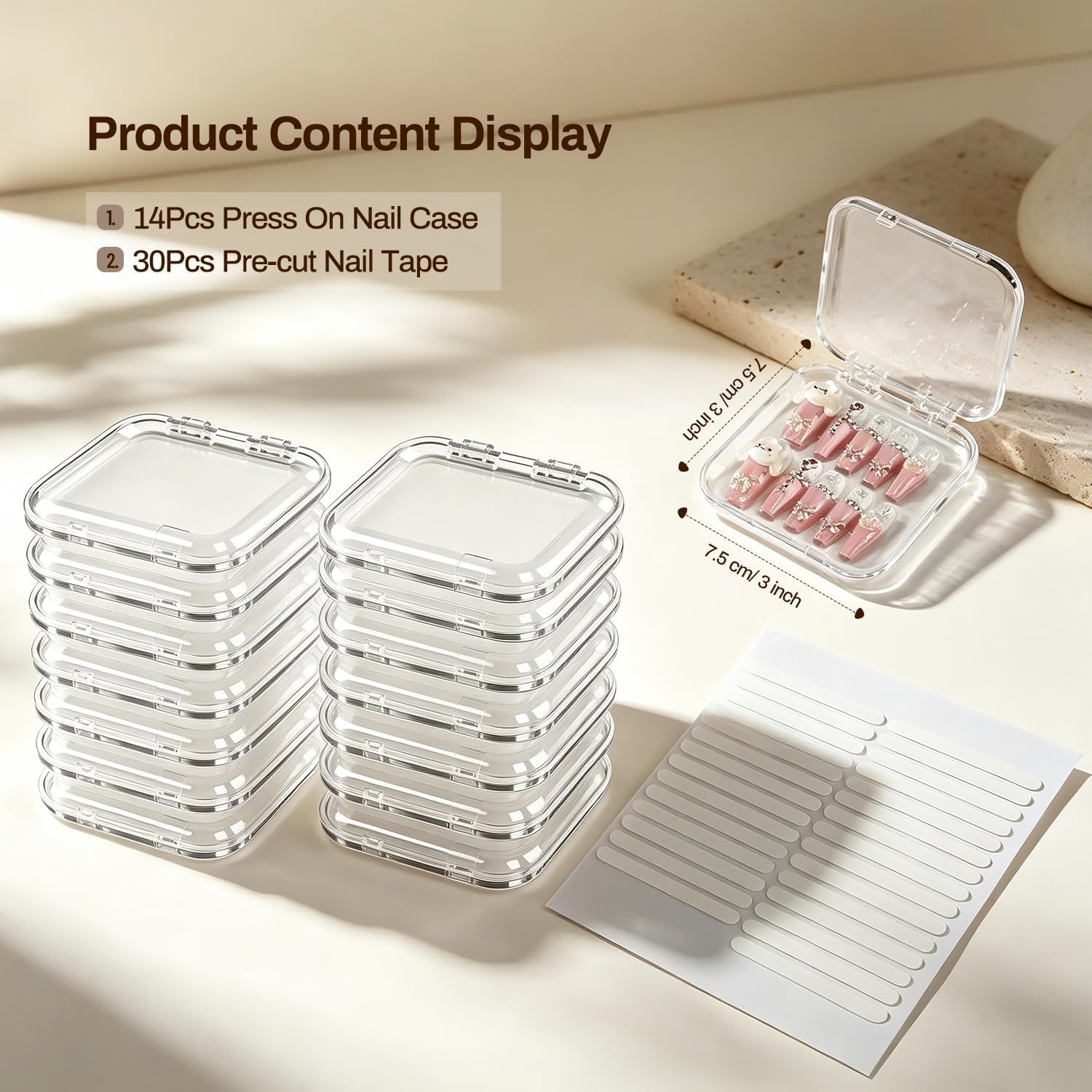JODSONE 14Pcs Press on Nail Packaging Box with 30Pcs Adhesive Double Sided Tape, Press on Nails Packaging Fake Nail Storage Case for Fake Nail Storage Nail Display Nail Salon(Clear) - view 6