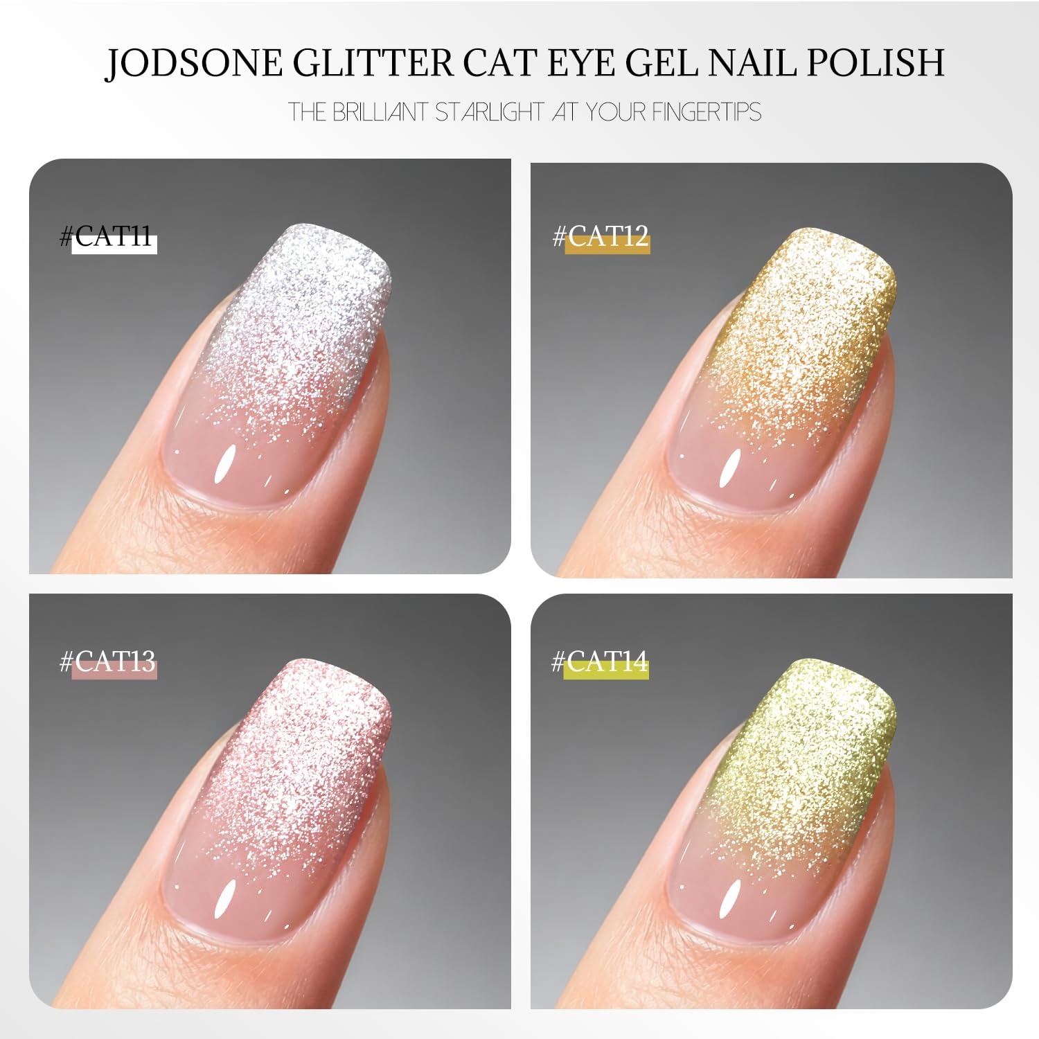 JODSONE Gold Glassy Cat Eye Gel Nail Polish 16.5ml,Holographic Magnetic Cat Eye Gel Polish with Magnet,Reflective Translucent Need U V Curing Salon Gift for Girl & Women,CAT05(10ML-4Colors-CAT11-14) - view 2